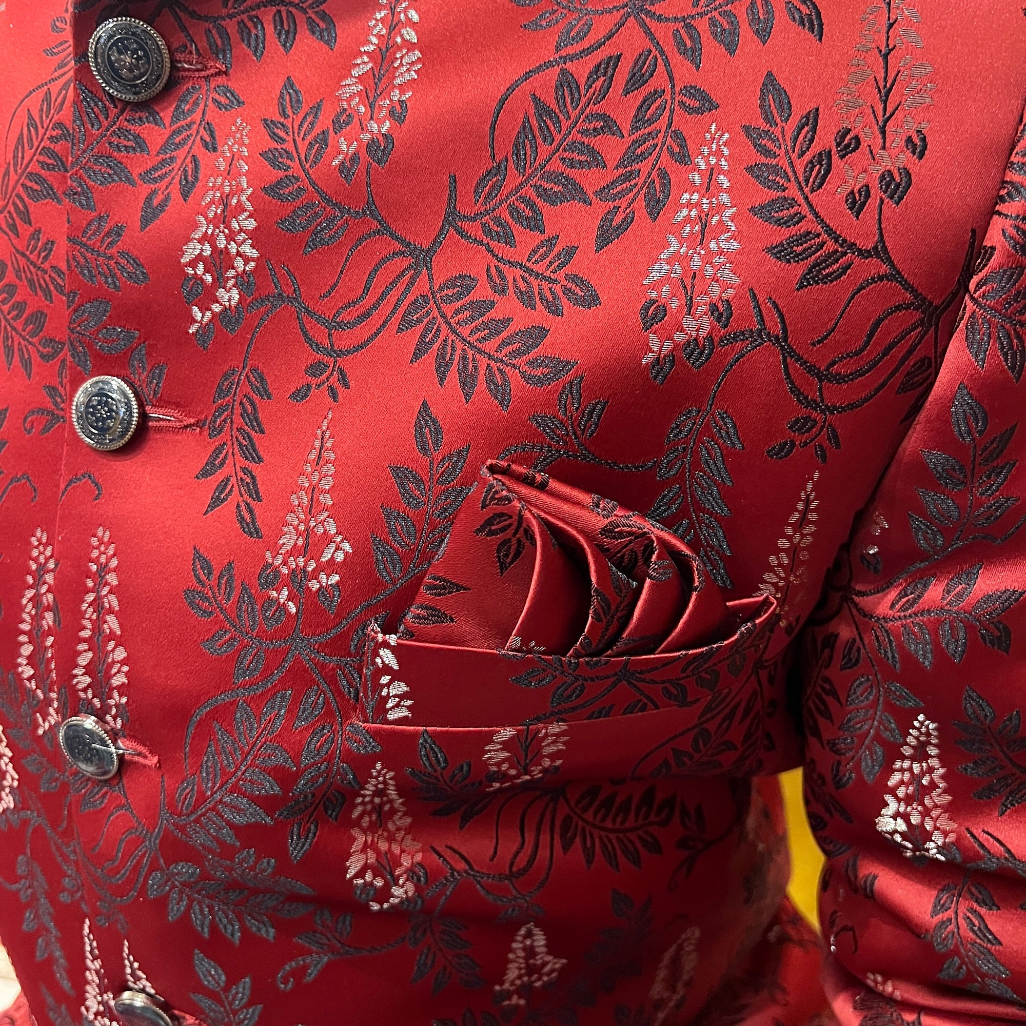 Red Leaf Satin Jodhpuri Jacket - Vintage India NYC