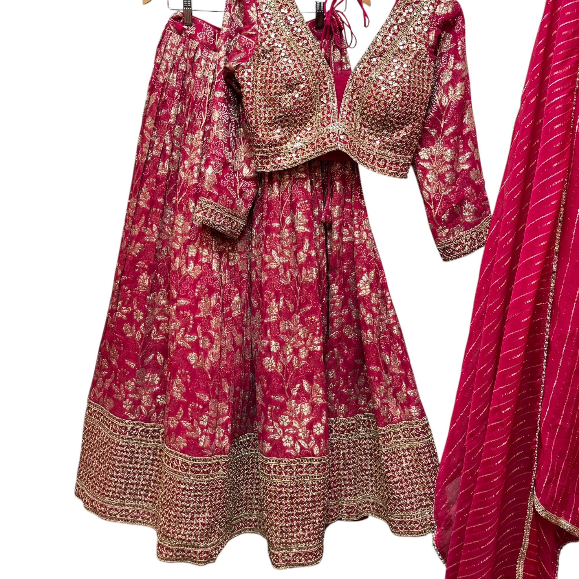 Rani Pink Lehenga Set w/ Long Sleeves