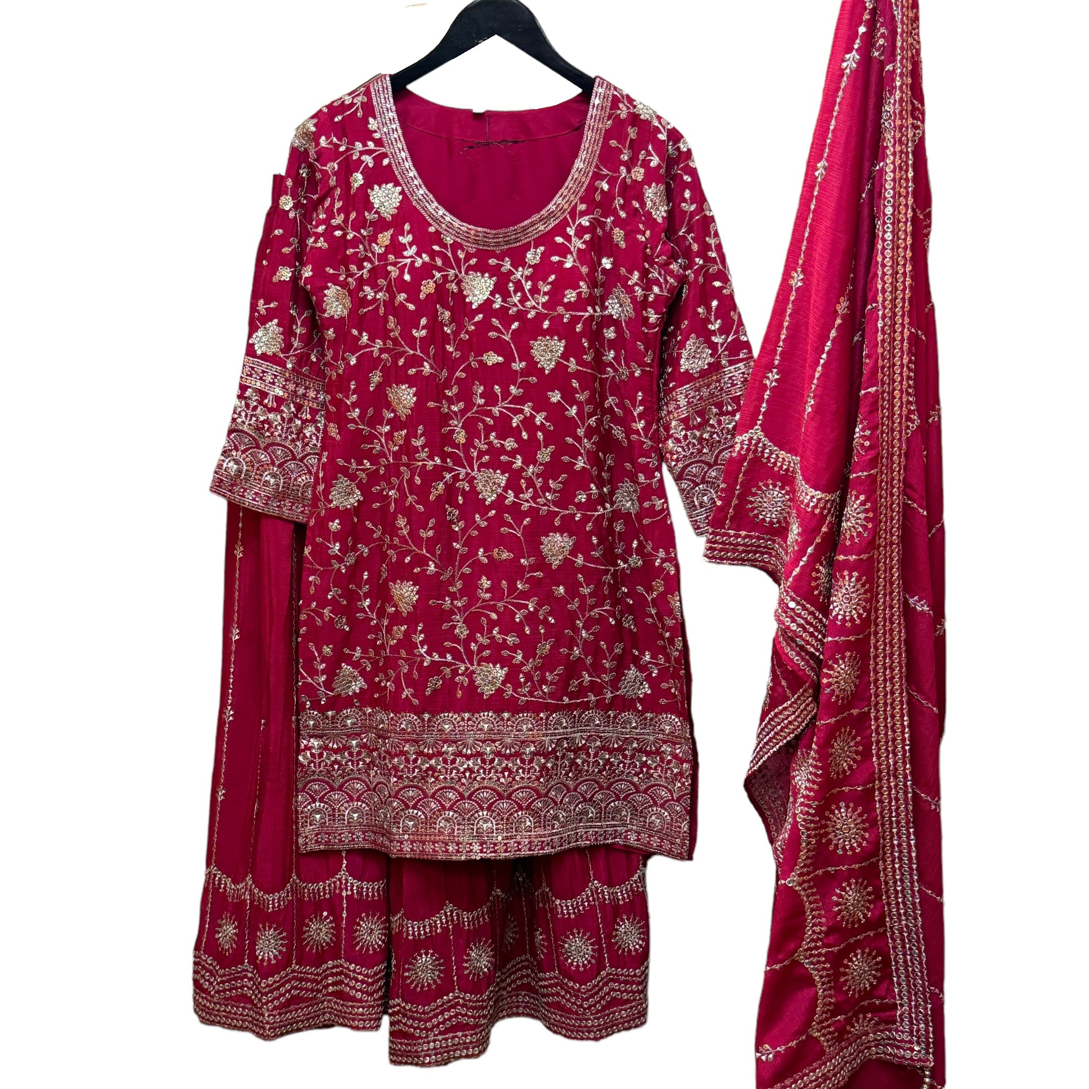 Rani w Gold Embroidered Gharara Set w/ Sleeves-Size 36