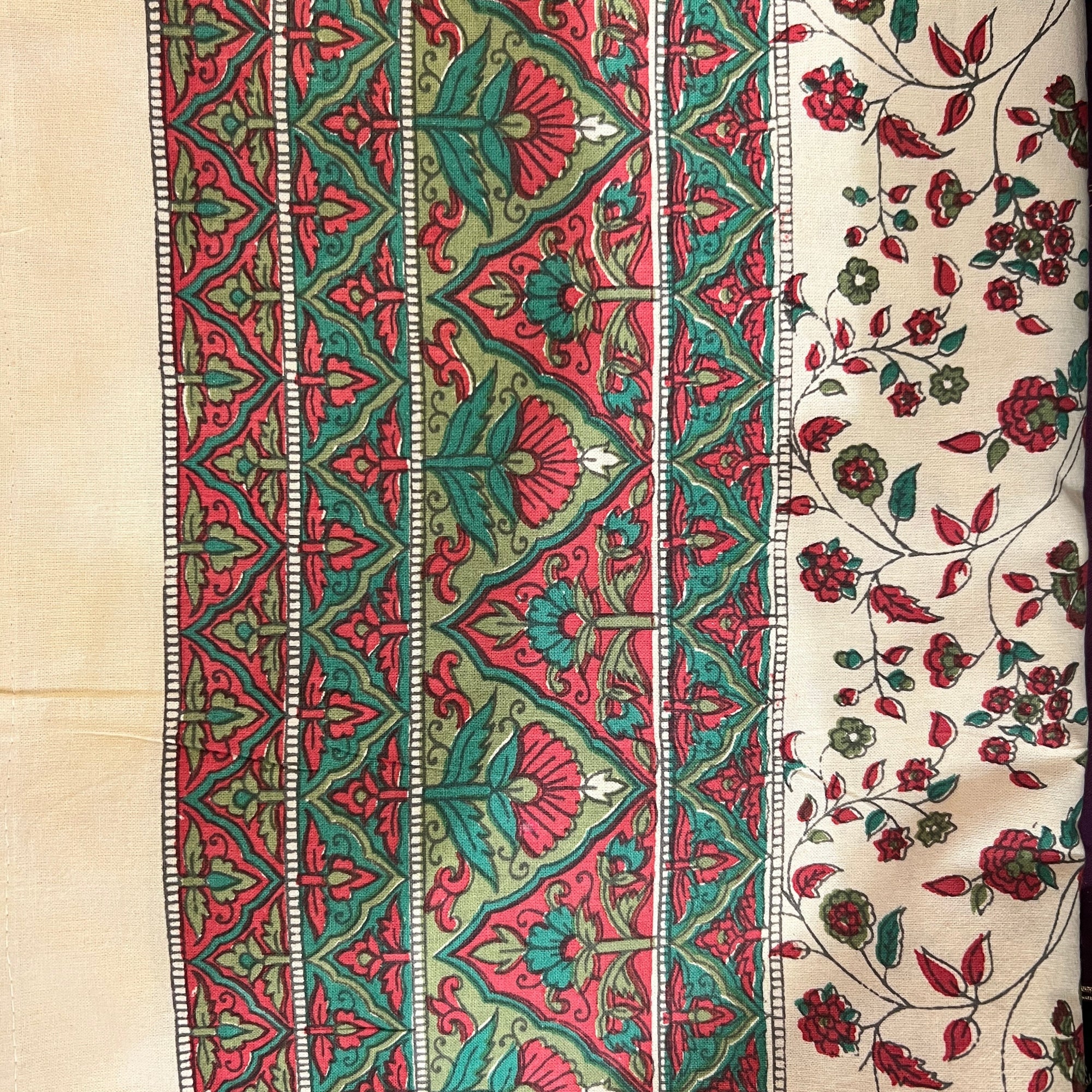 Red & Green Blockprint Tablecloth - Vintage India NYC
