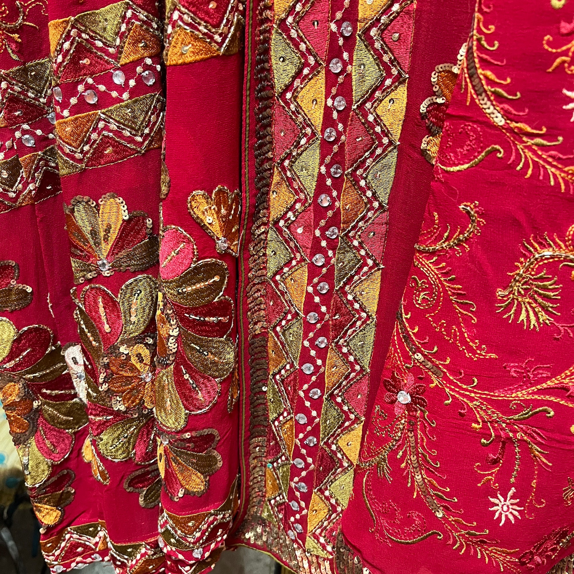 Handmade Red Embroidered Gharara Pants & Dupatta