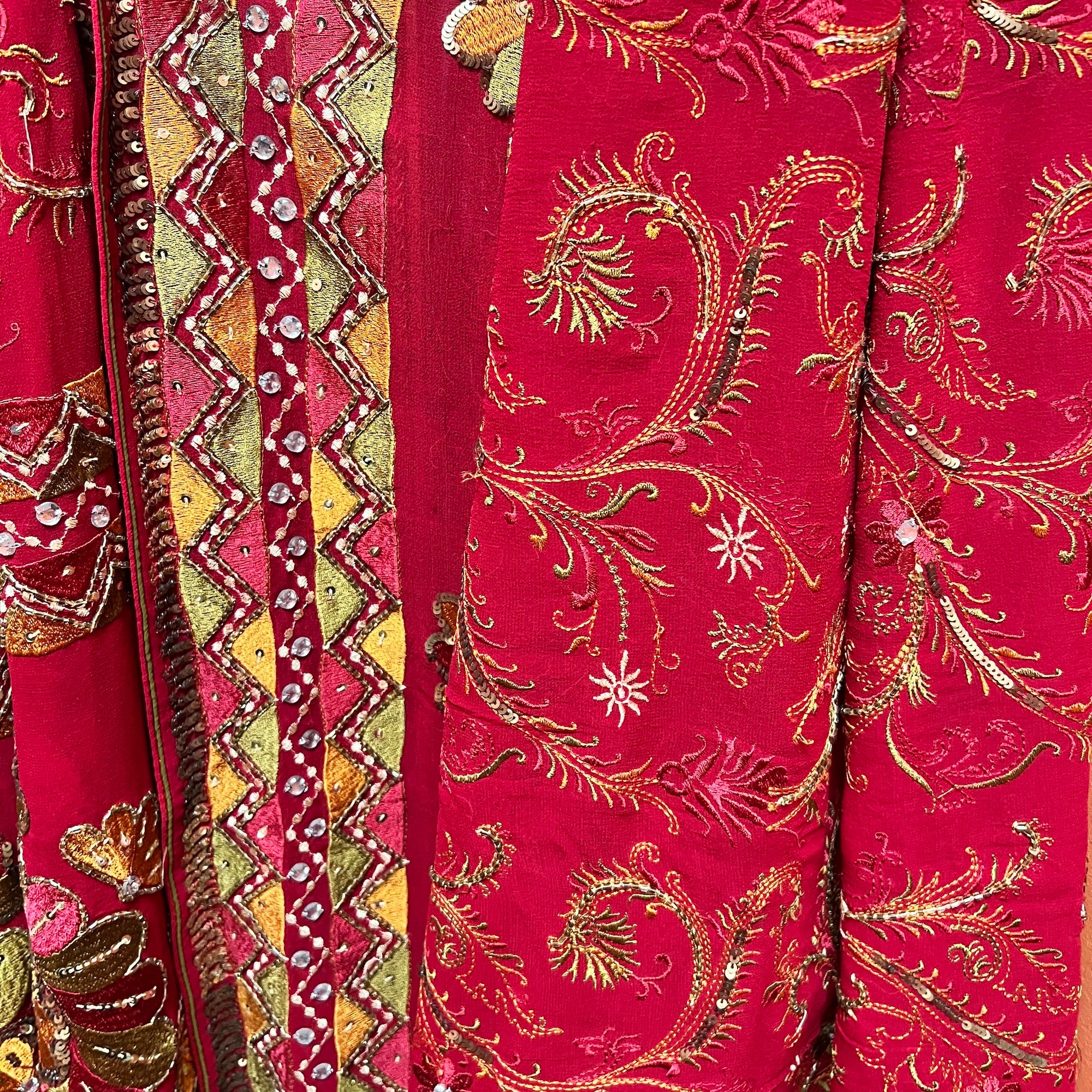 Handmade Red Embroidered Gharara Pants & Dupatta