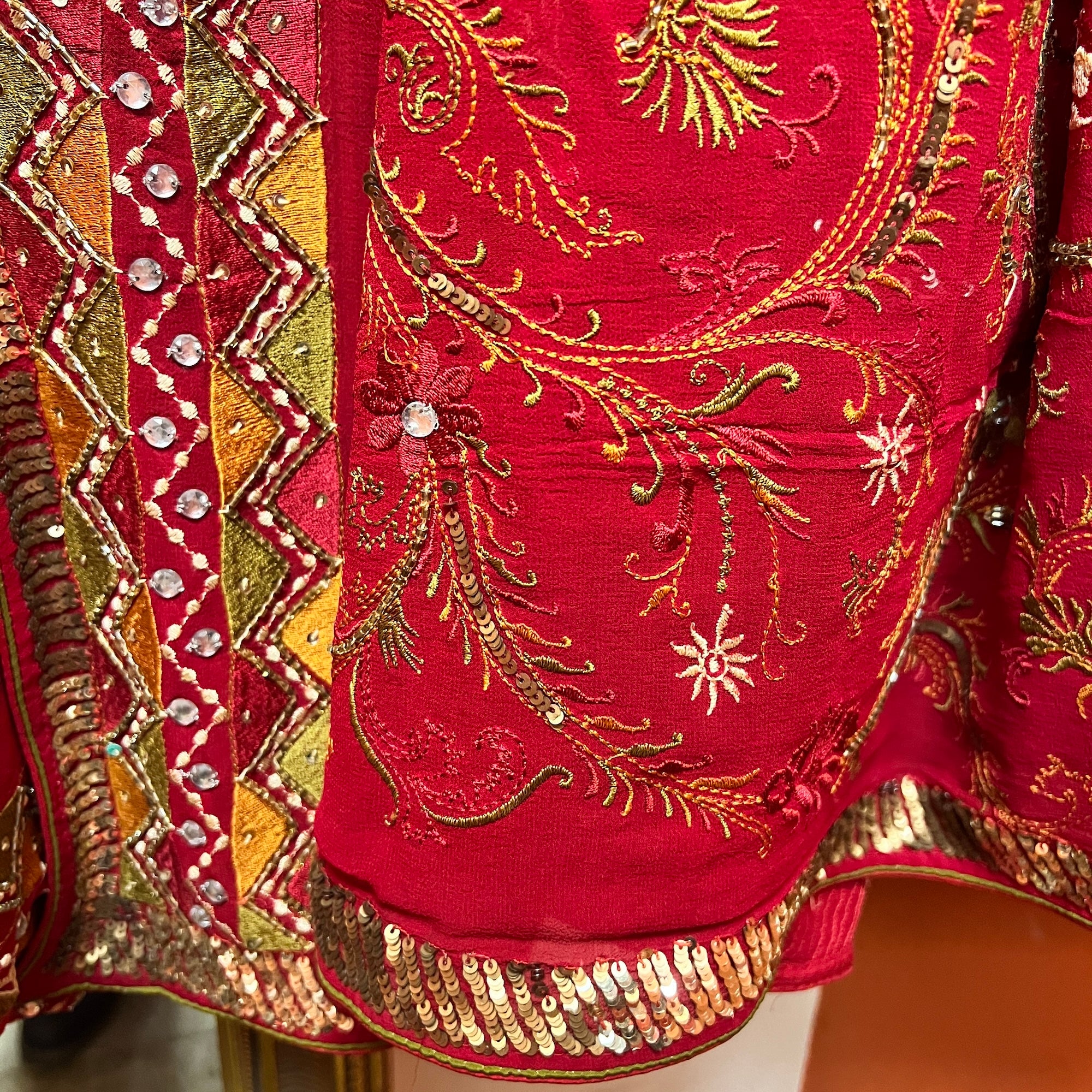 Handmade Red Embroidered Gharara Pants & Dupatta