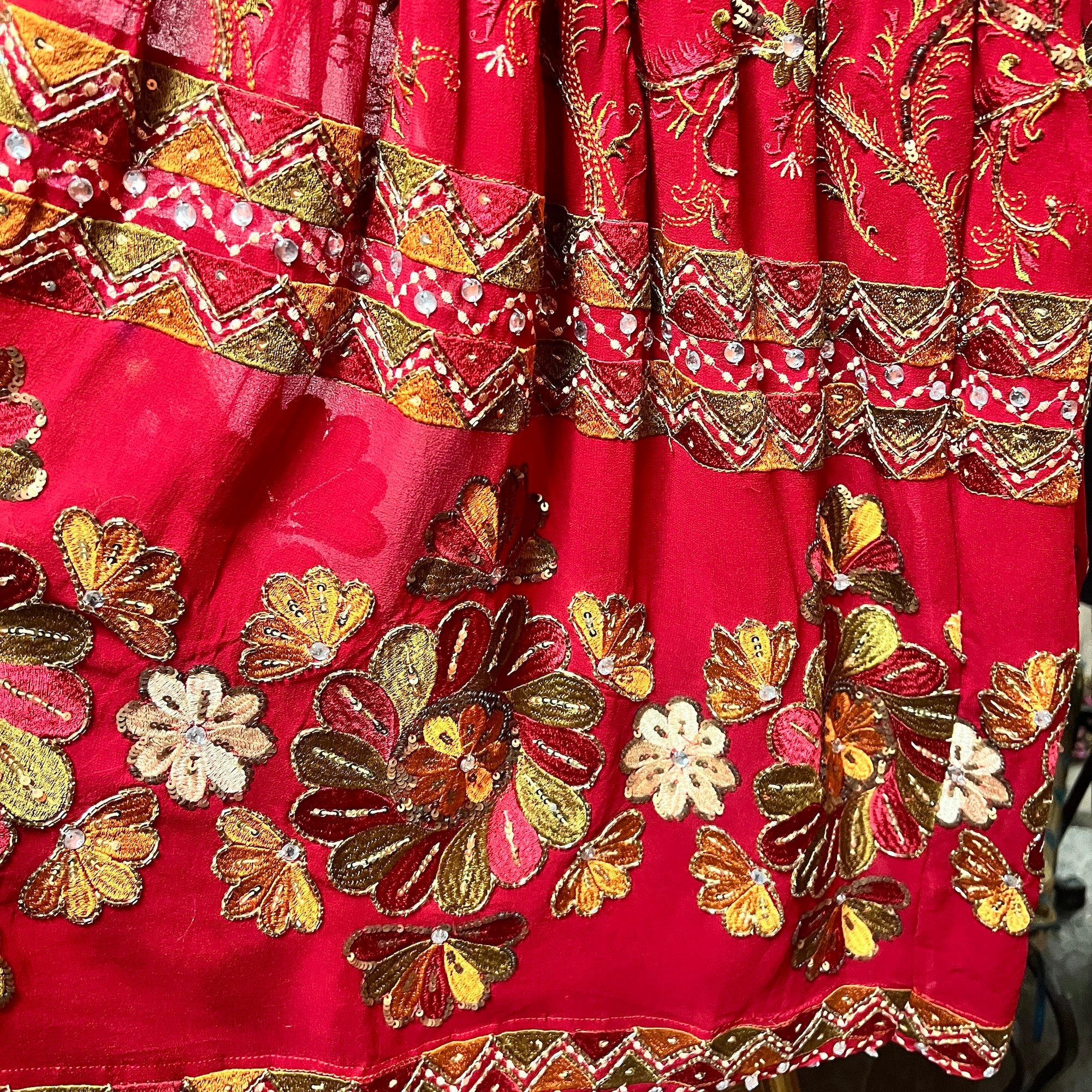 Handmade Red Embroidered Gharara Pants & Dupatta