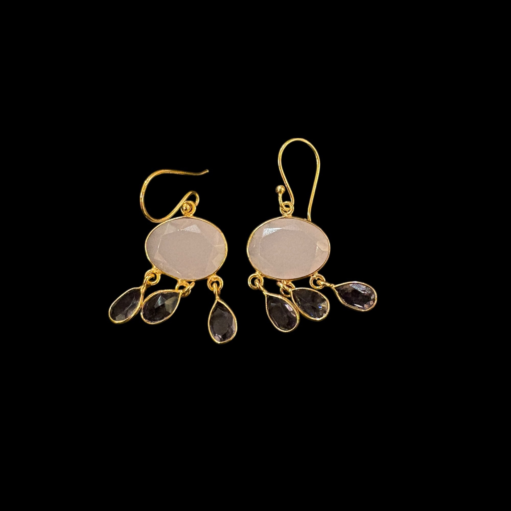 MK Semi Precious Oval w/Teardrop Earrings - Vintage India NYC