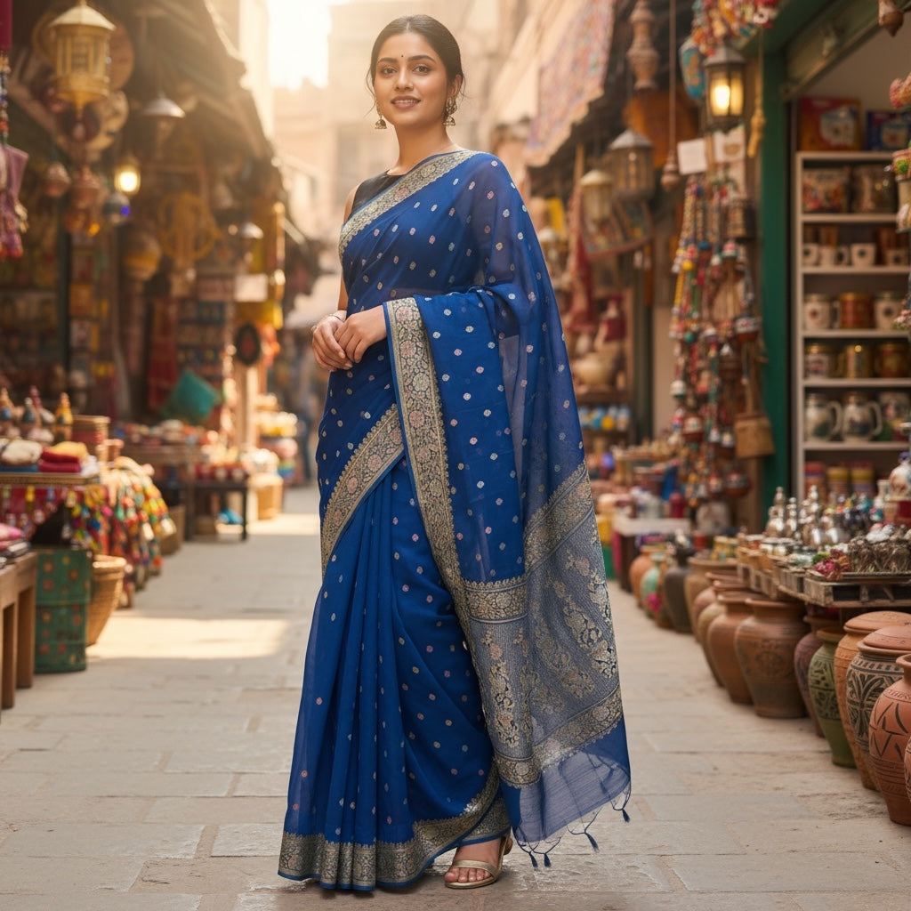 Royal Silk Georgette Banarasi Saree - Vintage India NYC