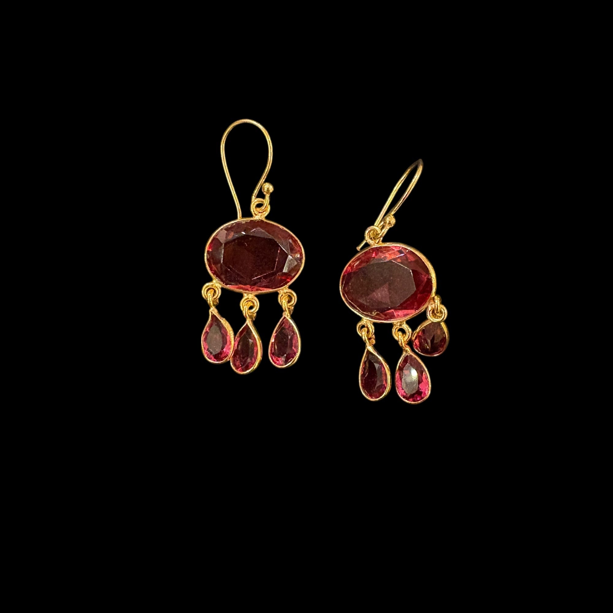 MK Semi Precious Oval w/Teardrop Earrings - Vintage India NYC