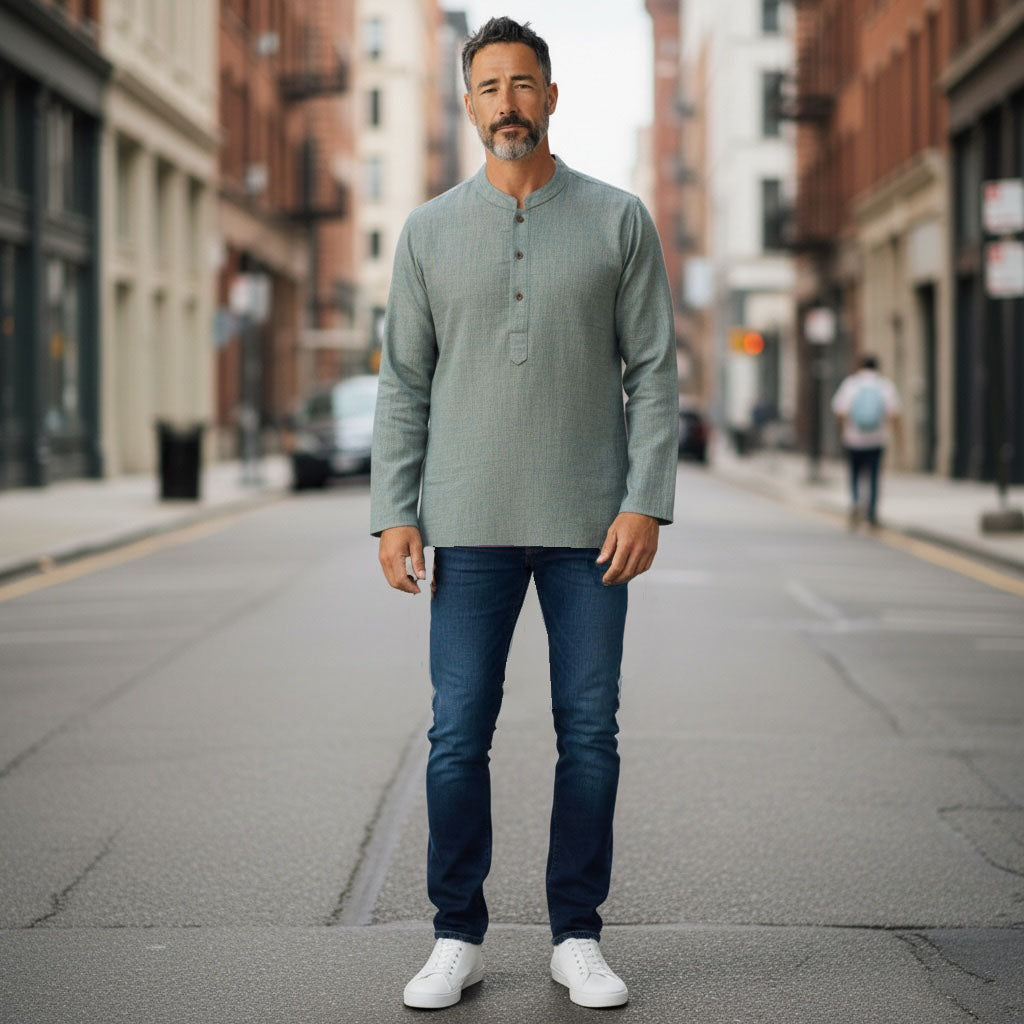 Khadi Short Kurta Shirt - size 40 - Vintage India NYC