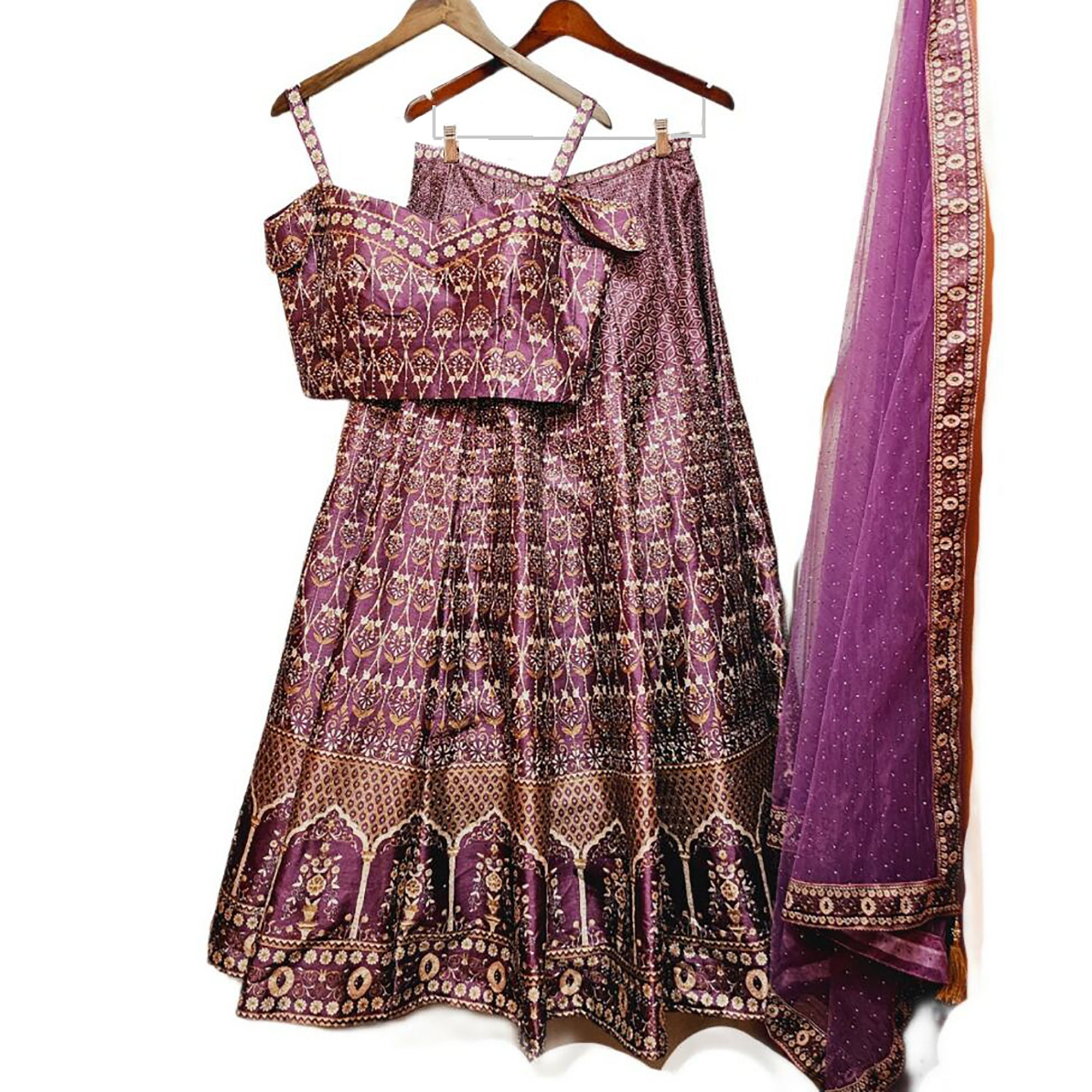 SH Purple & Gold Lehenga Set - Vintage India NYC