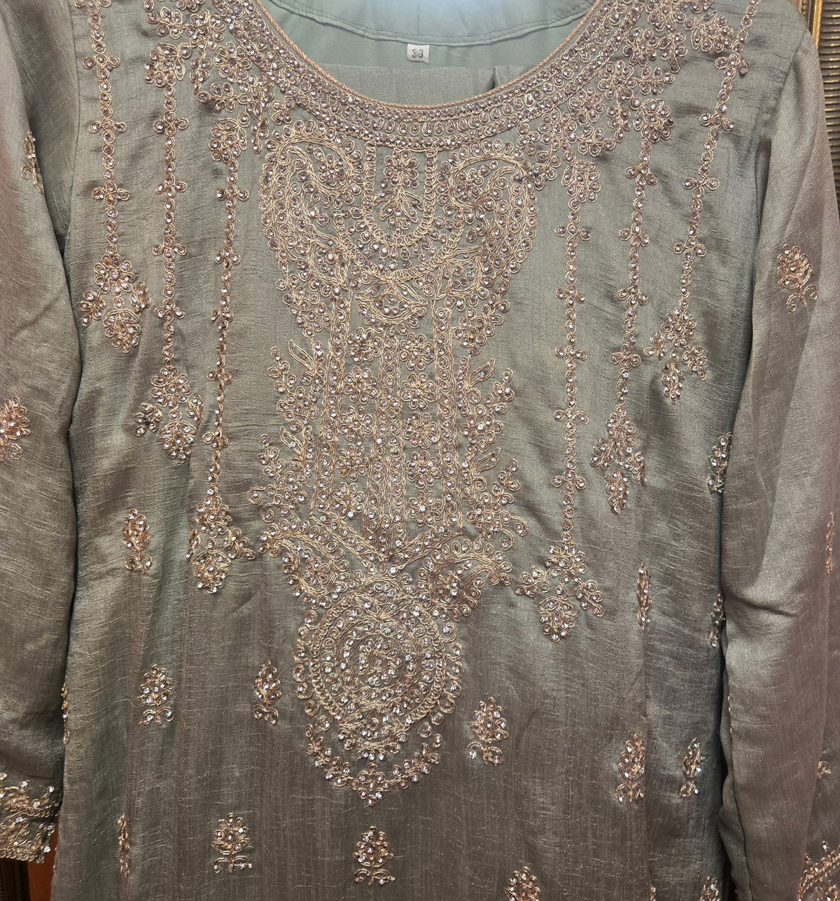 Sage Green Embroidered Gharara Set