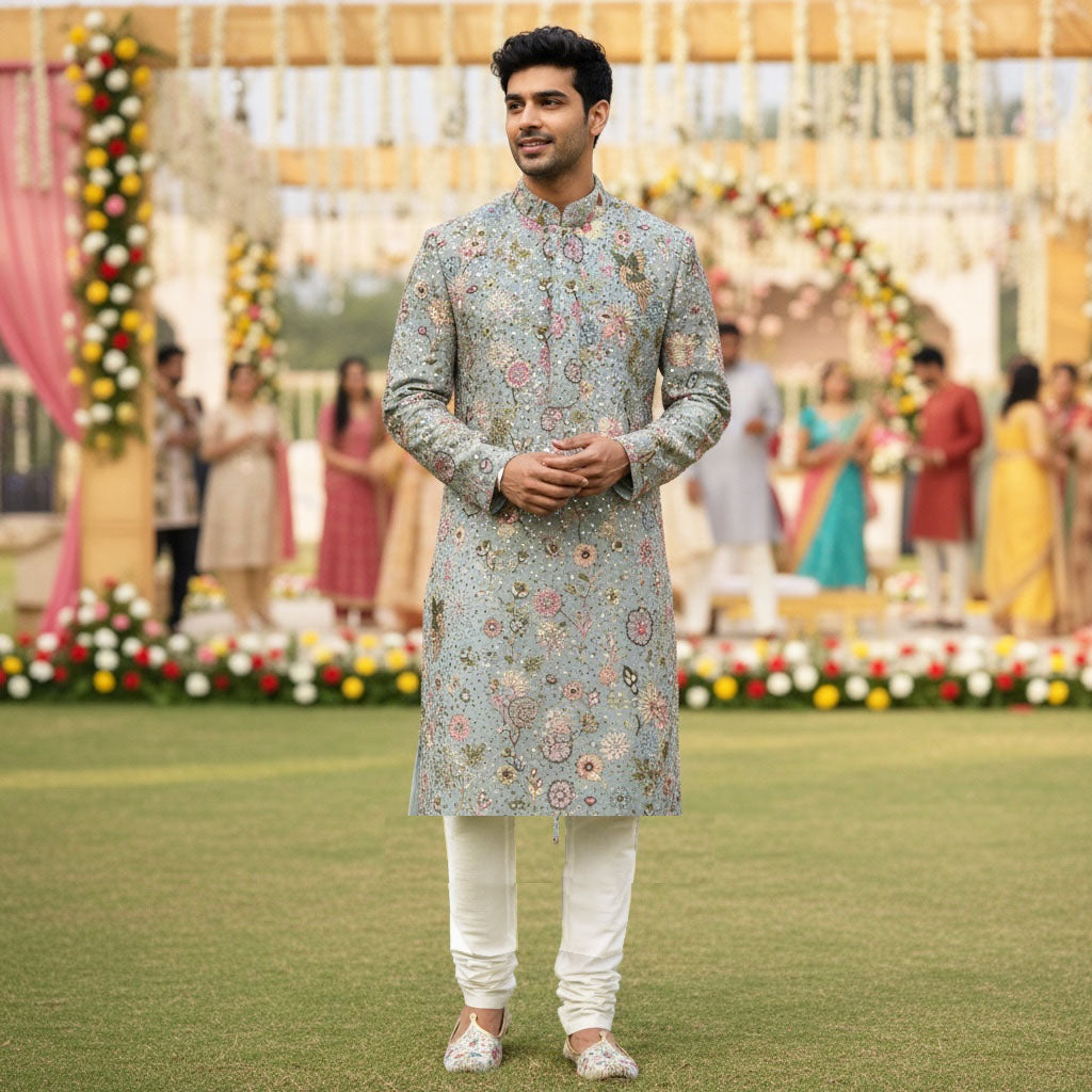 Sea Green Heavy Embroidered Kurta