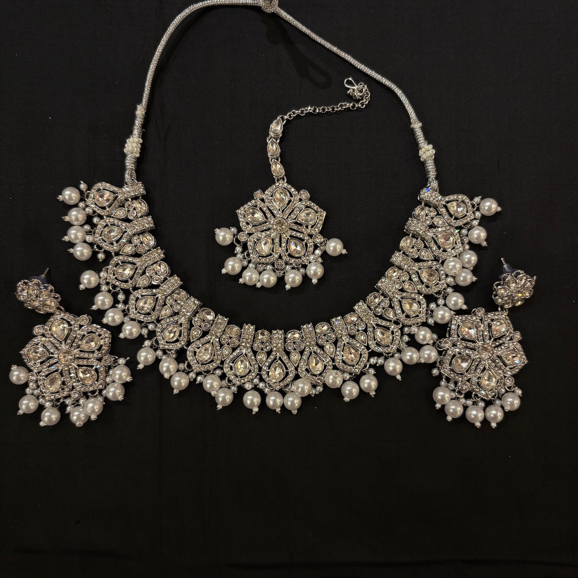 White Stone Silver Necklace Set Collection -Various
