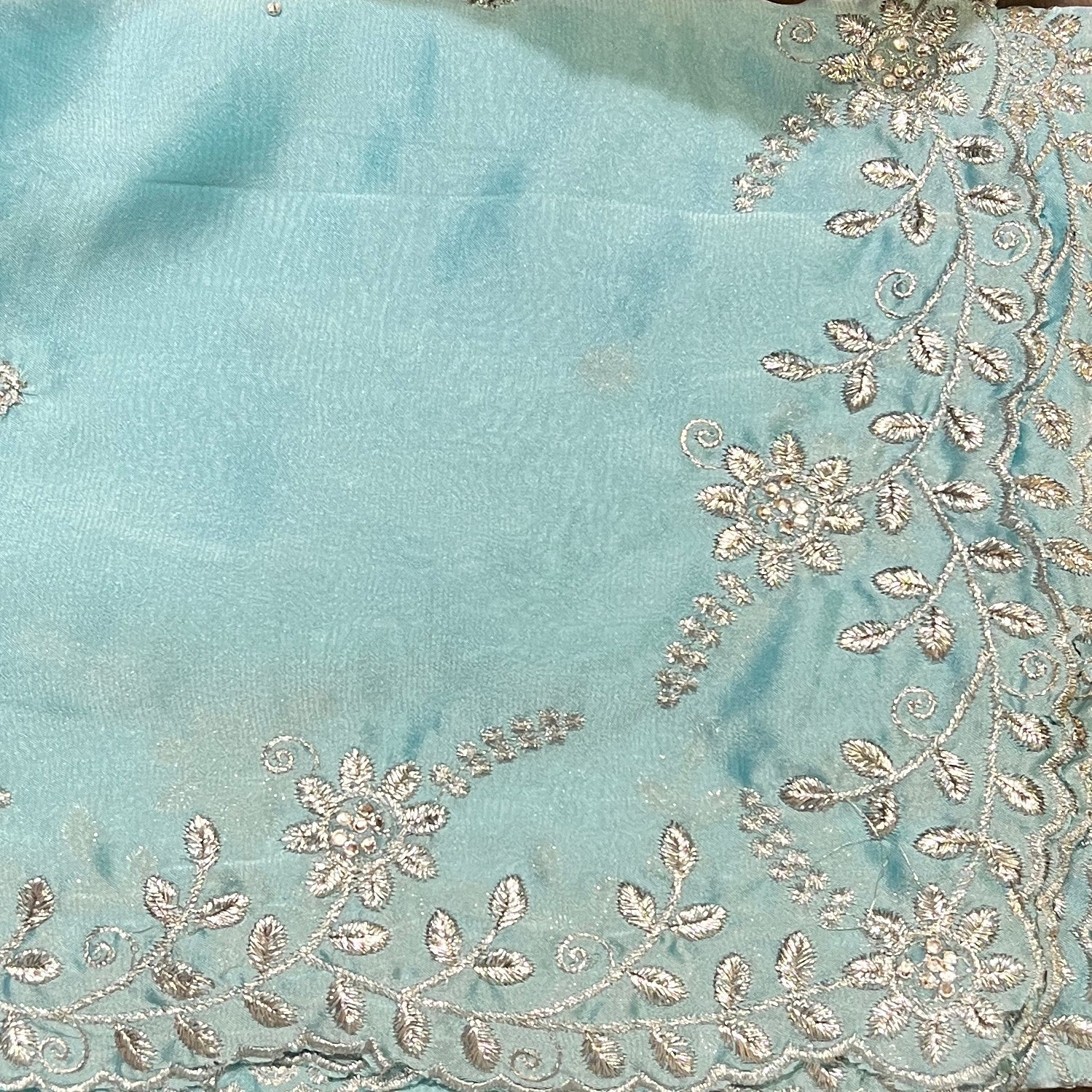 Chiffon Dupatta w Silver Embroidery-Many Colors