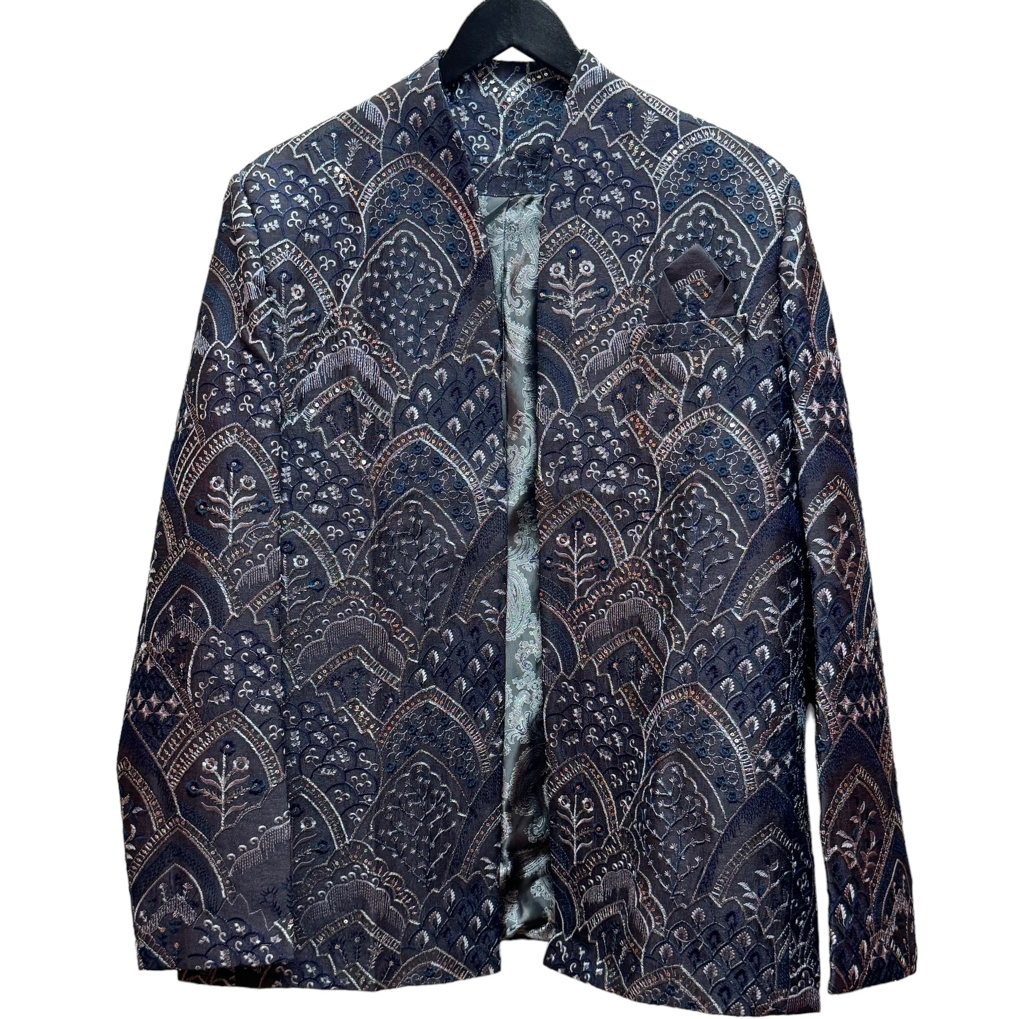 Slate Heavy Embroidered Open Jacket