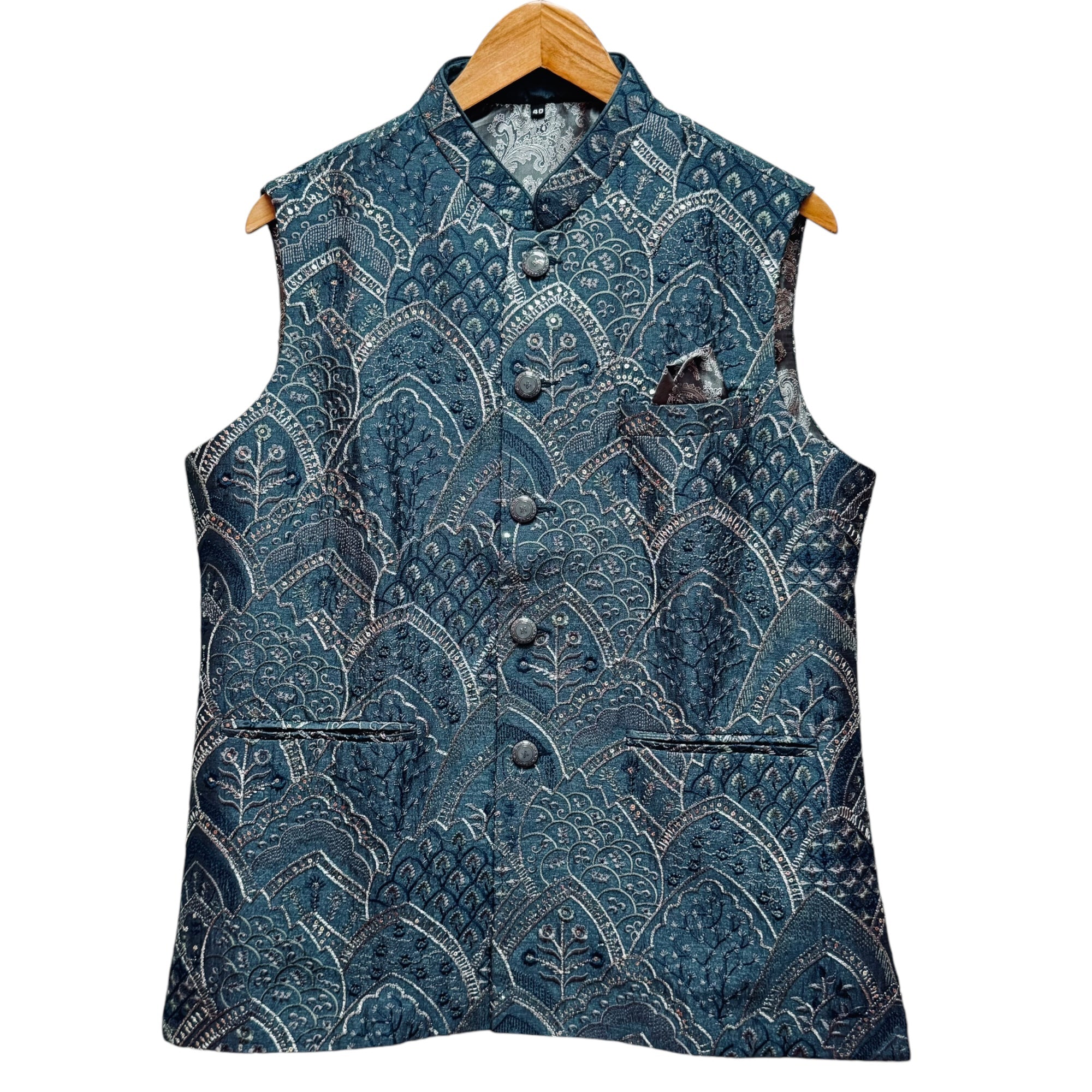 Steel Blue Embroidered Vest