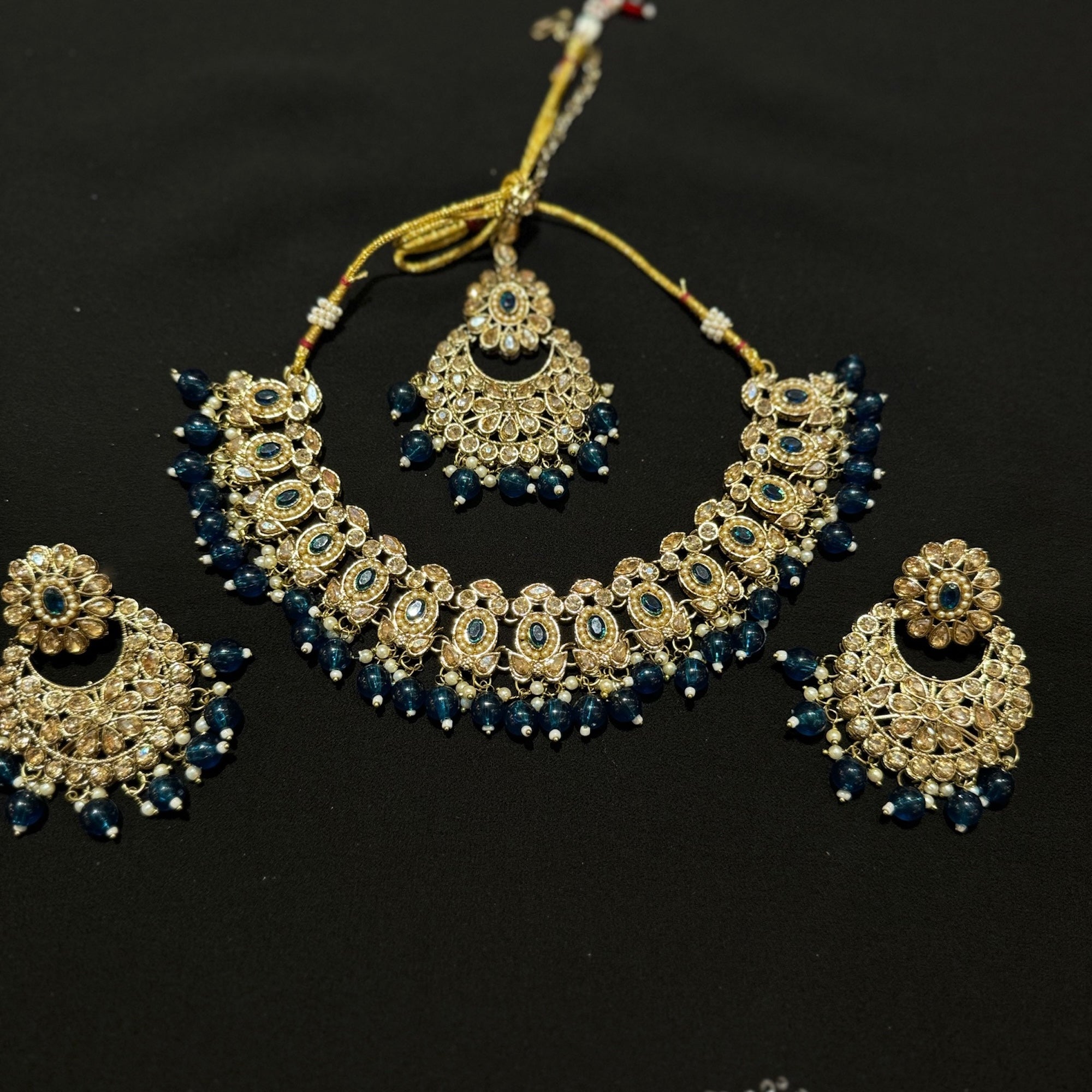 DT Oval Stone Chandbali Necklace Sets-Many Colors