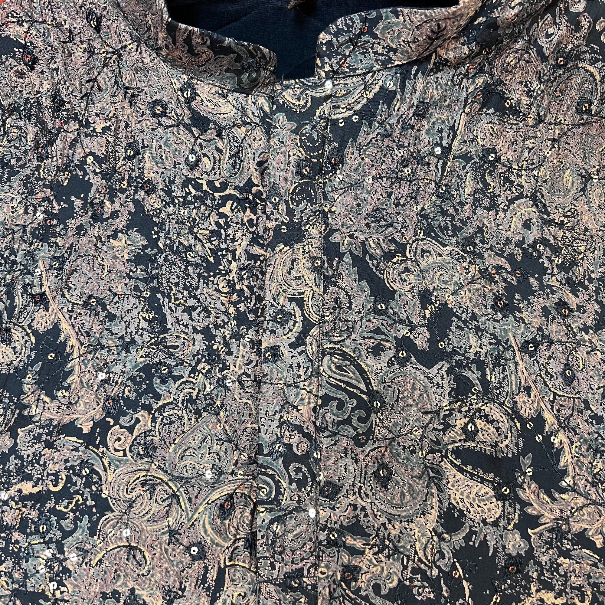 Teal Print Kurta with Embroidery