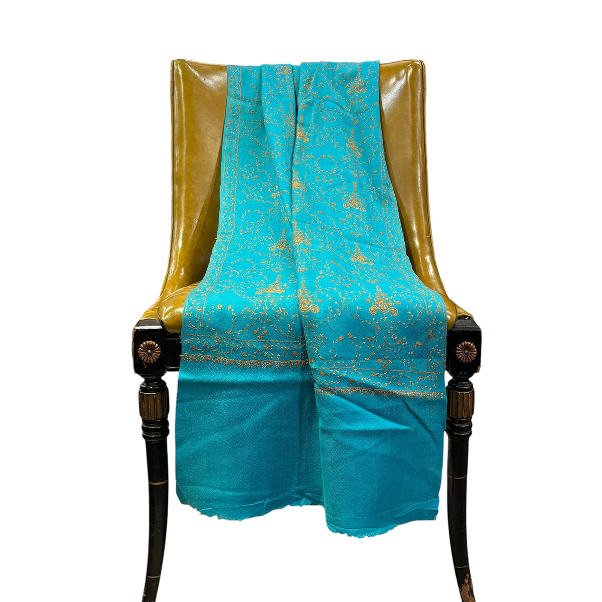 Turquoise Embroidered Wool Shawl 40 x 80in