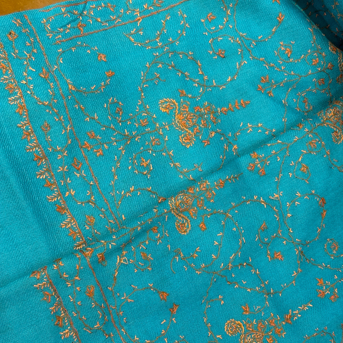 Turquoise Embroidered Wool Shawl 40 x 80in