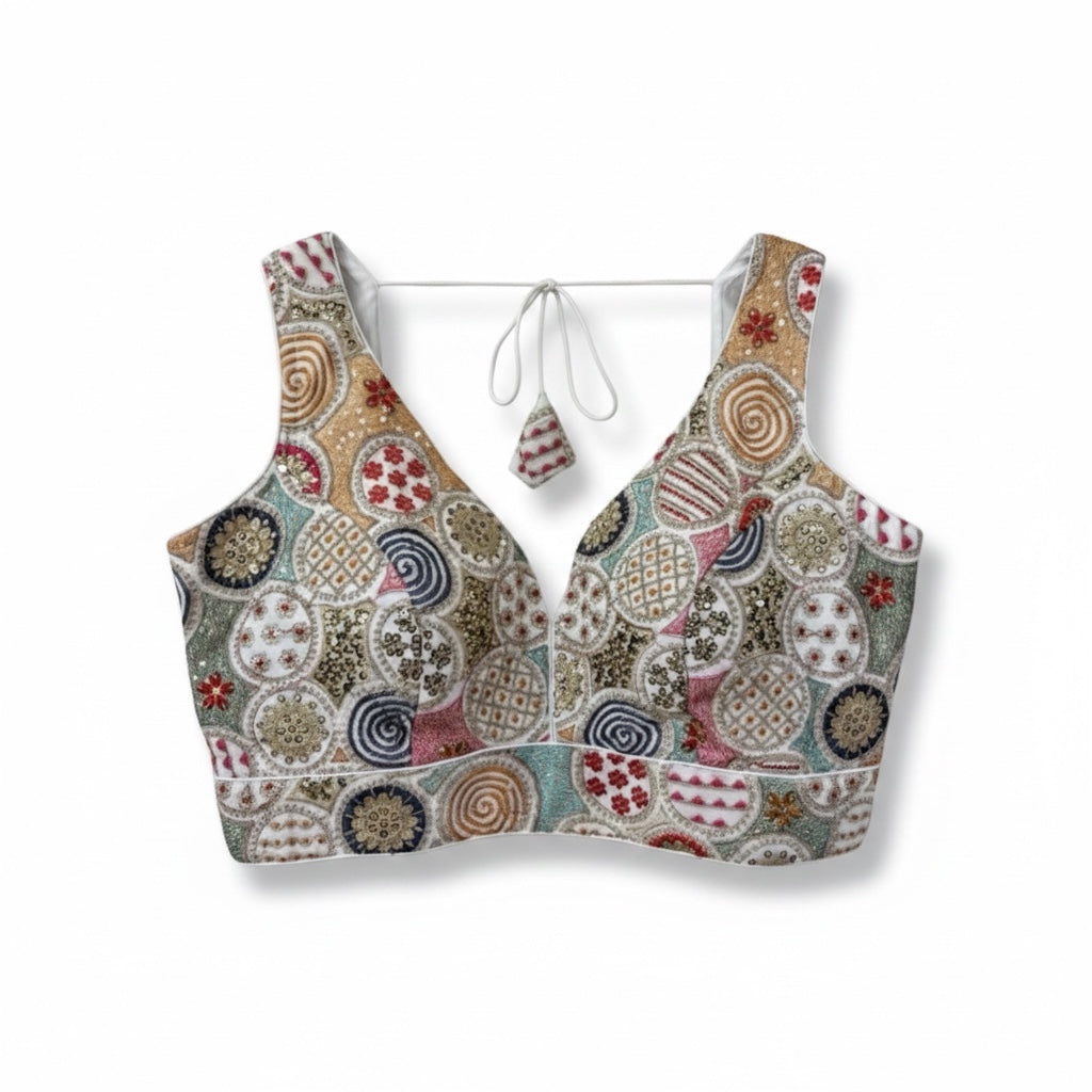 V Neck Embroidered Circle Choli Blouse - Vintage India NYC