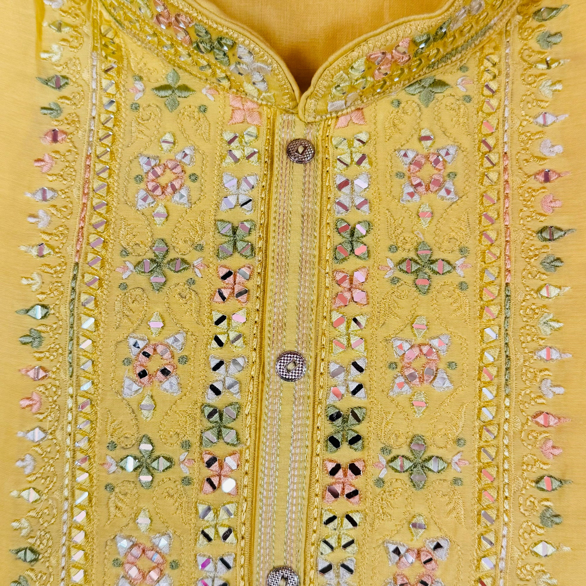 Lemon Embroidered Mirror Kurta Set