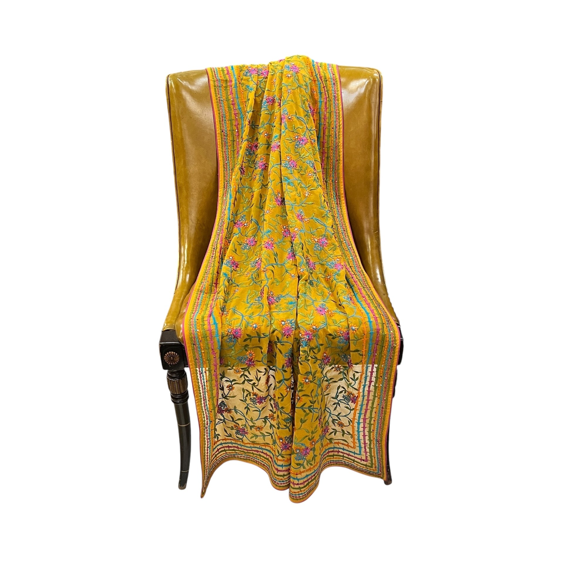 Yellow Multicolor Threadwork Embroidered Dupatta