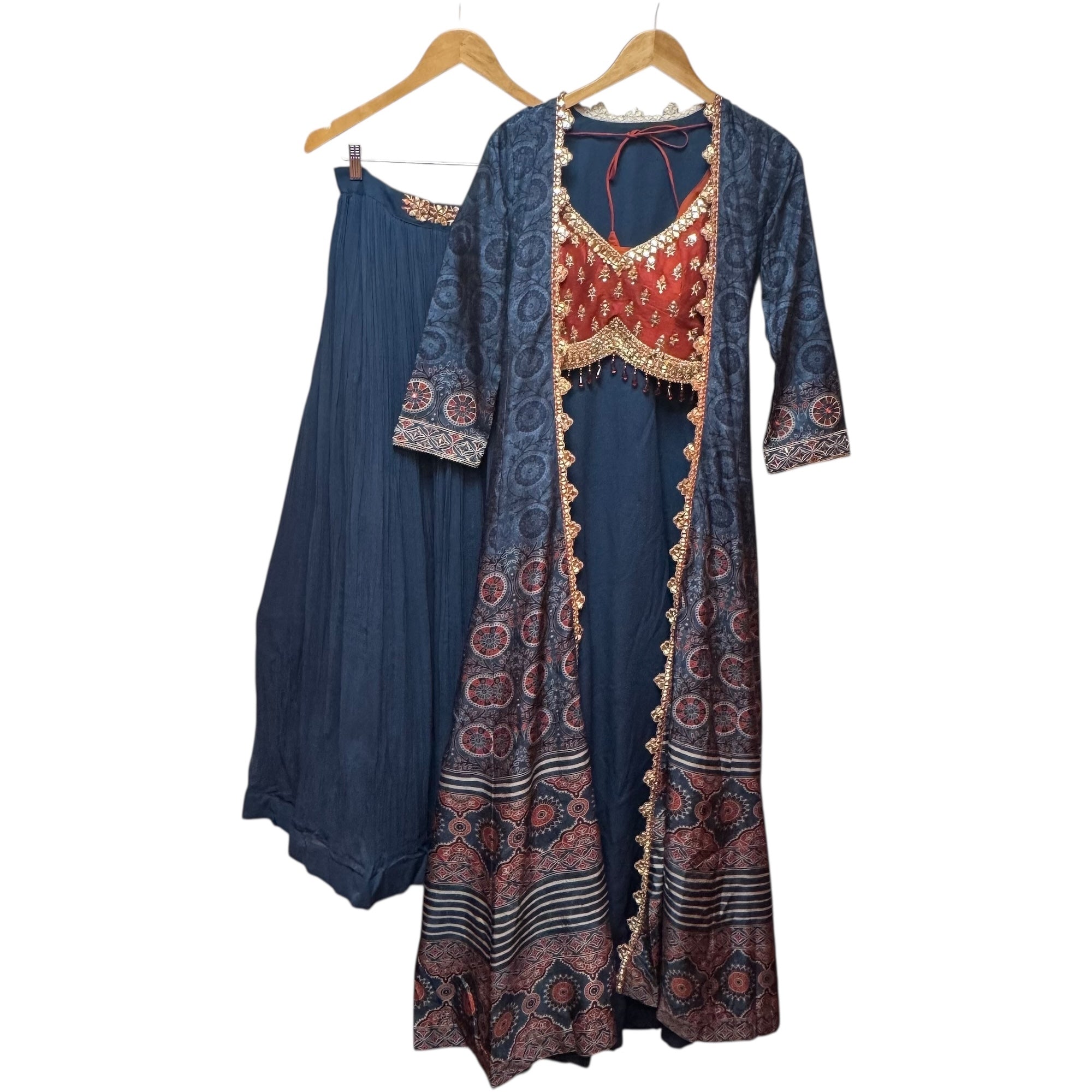 Ajrakh Print Long Jacket Lehenga Set