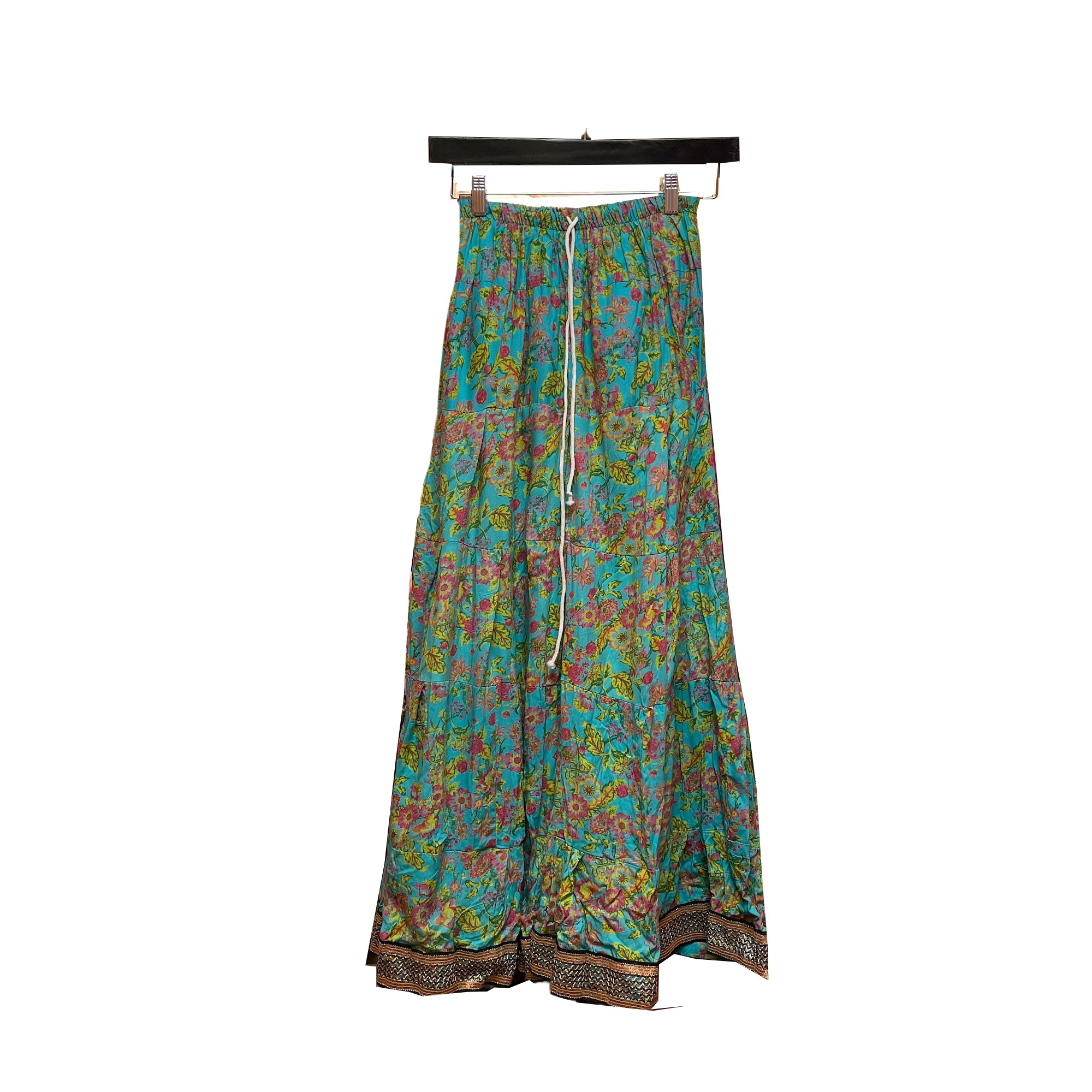 Boho Skirt-Aqua Floral - Vintage India NYC