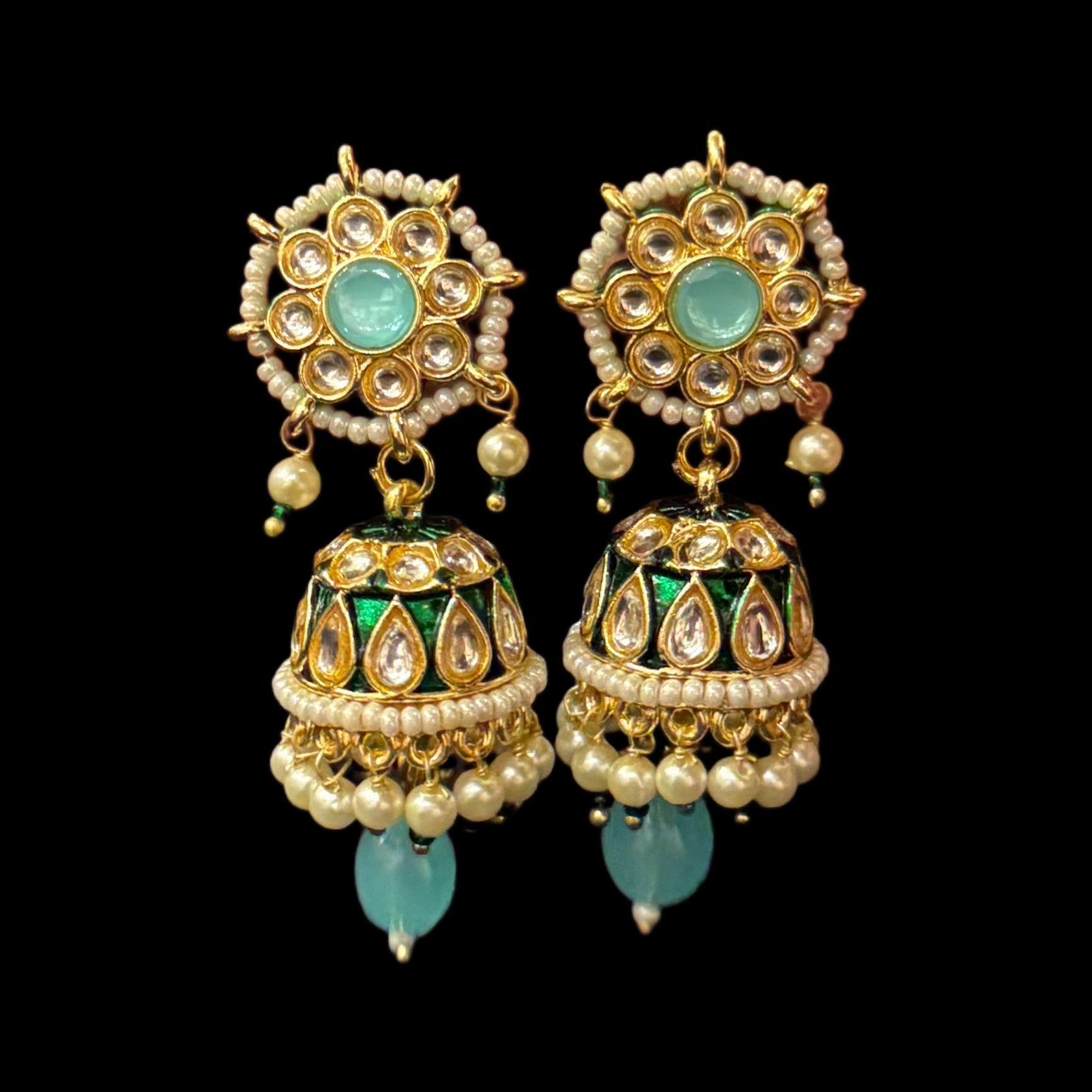 DT Polki & Pearl Jhumka Earrings-Many Colors