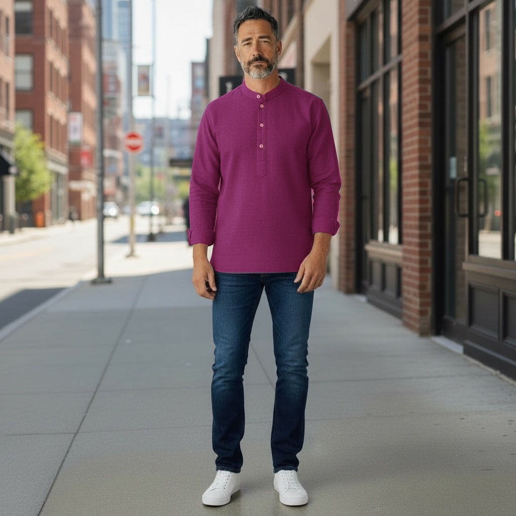 Khadi Short Kurta Shirt - size 44 - Vintage India NYC