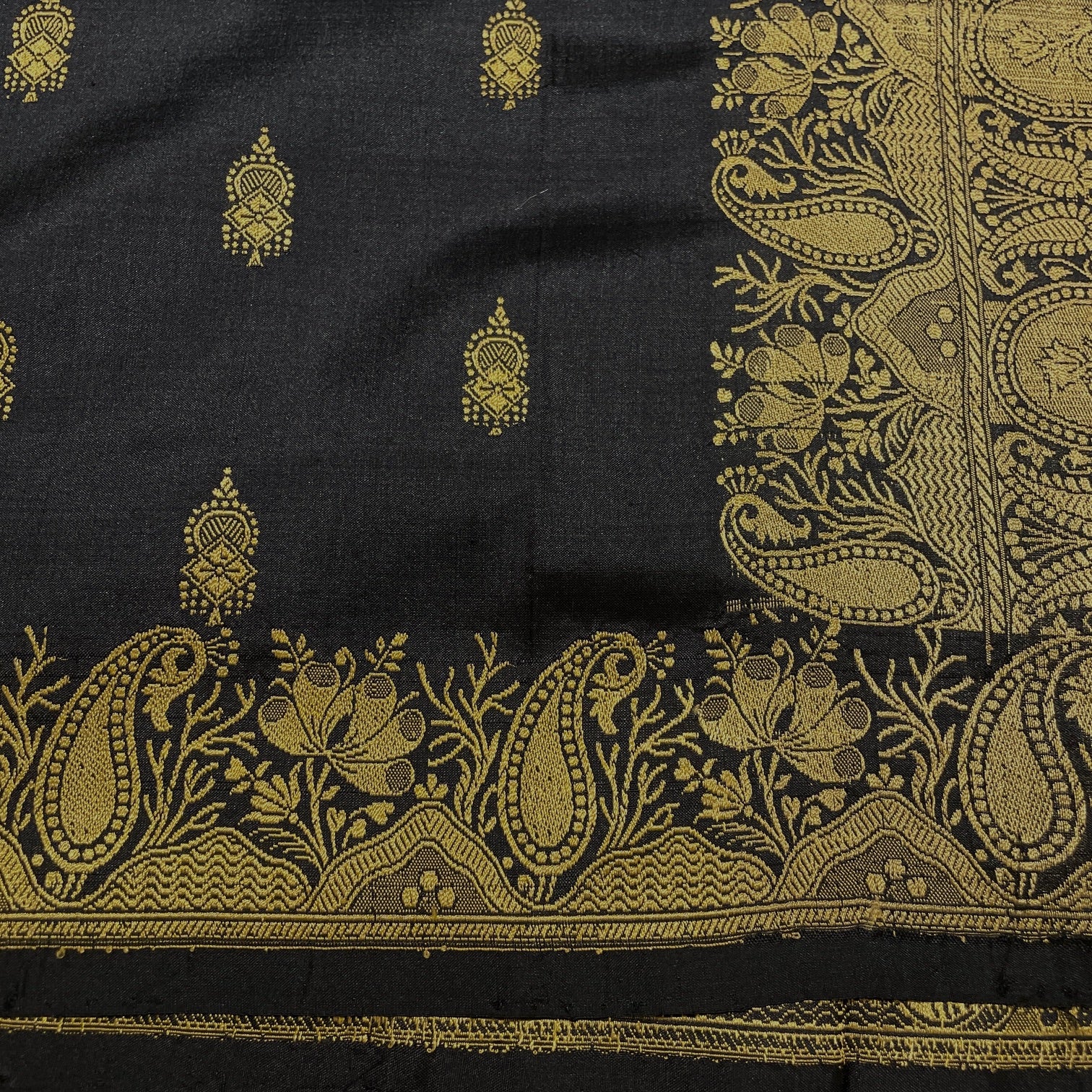 Black and Gold Brocade Saree - Vintage India NYC