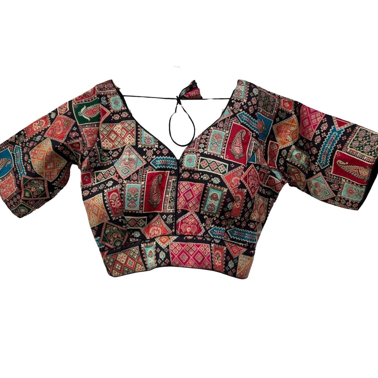 V Neck Banarasi Patch Blouse-Many Colors