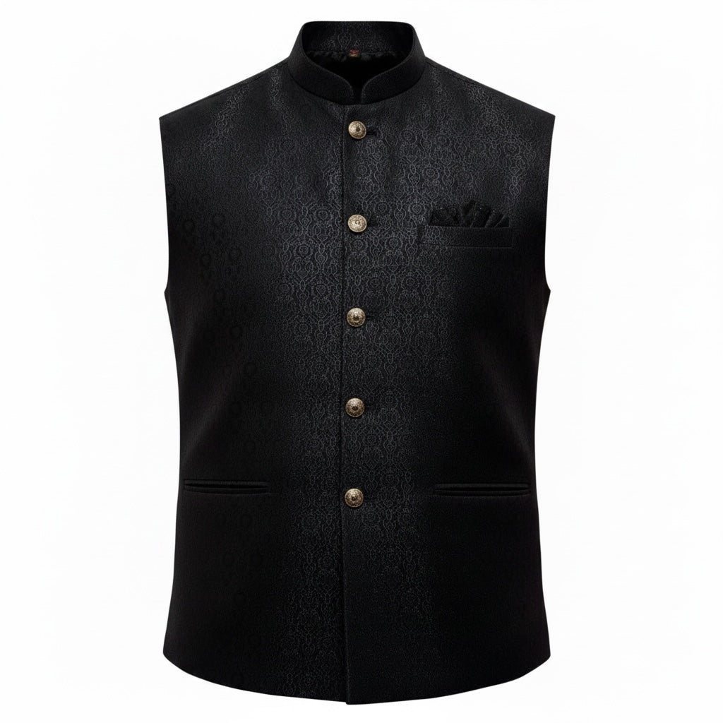Black Damask Vest - Vintage India NYC