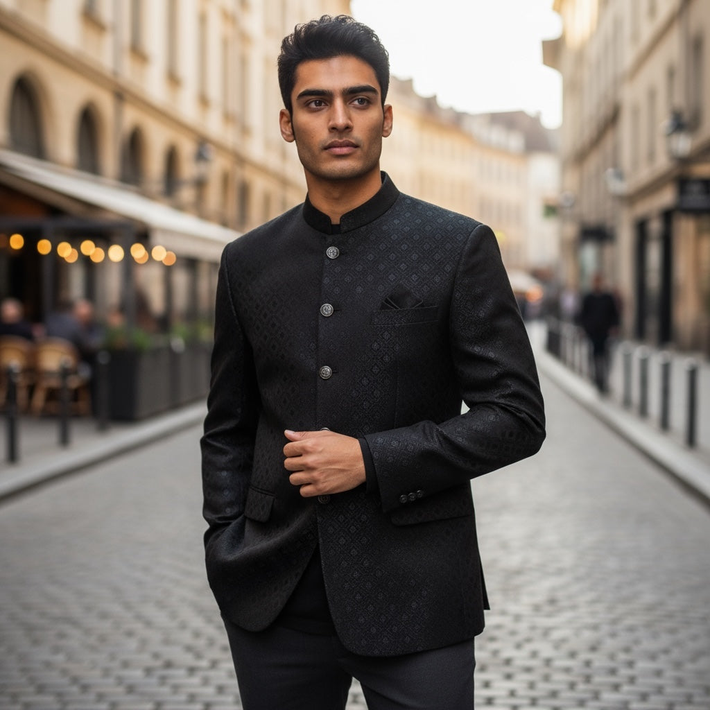 Black Diamond Jacquard Jodhpuri Jacket -Big & Tall