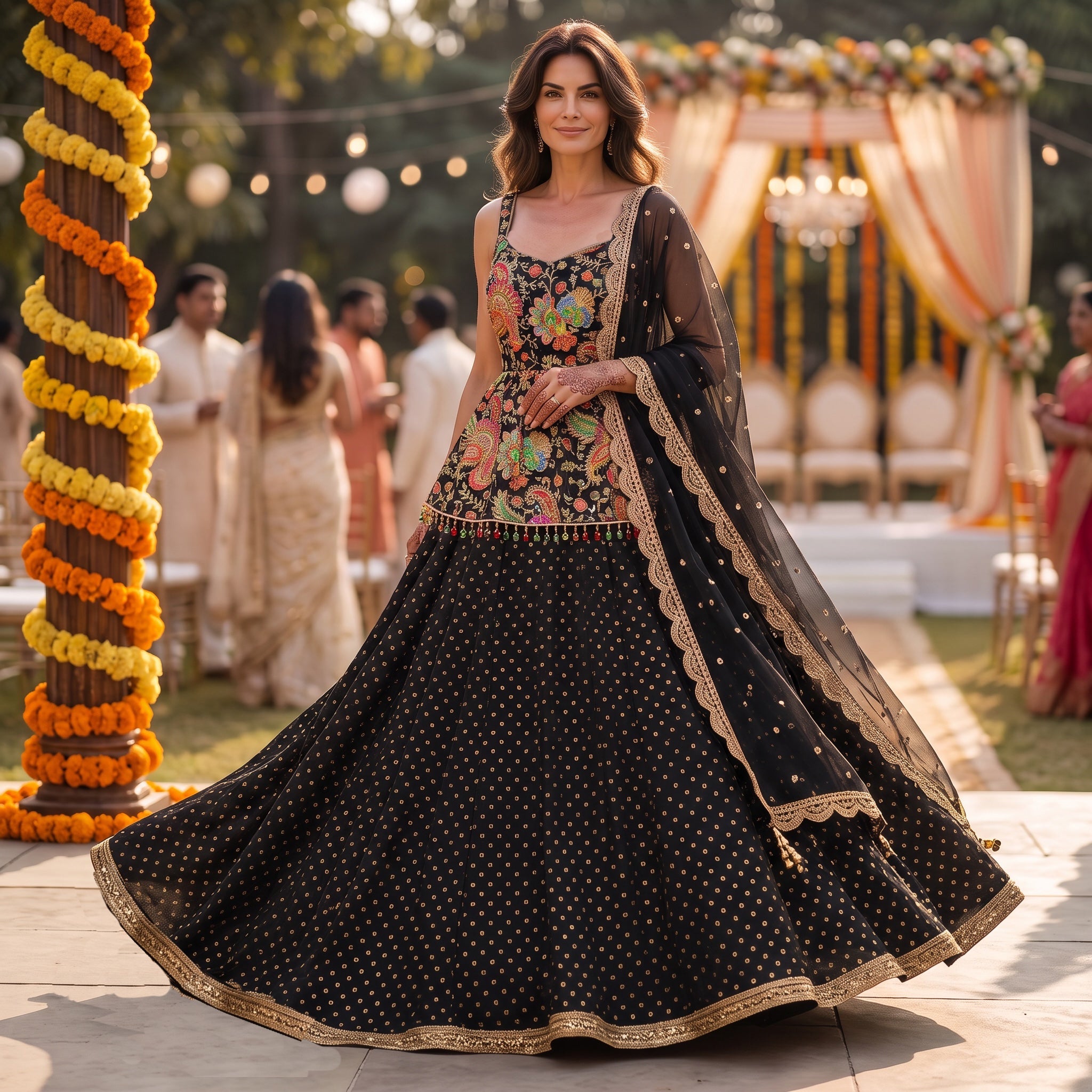 DT Peplum Top Black Embroidered Lehengas