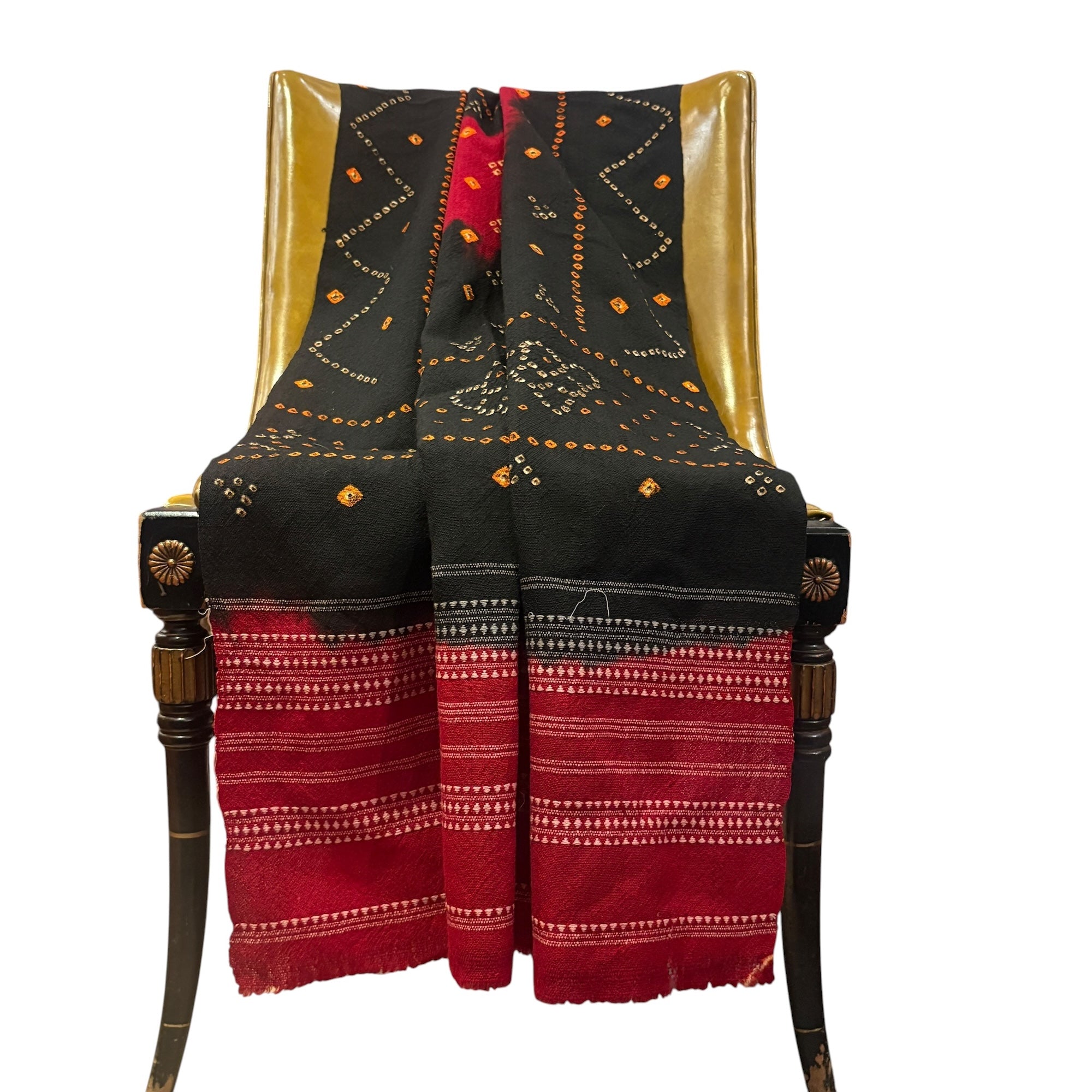 Black & Red Wool Bandhani Shawl - Vintage India NYC