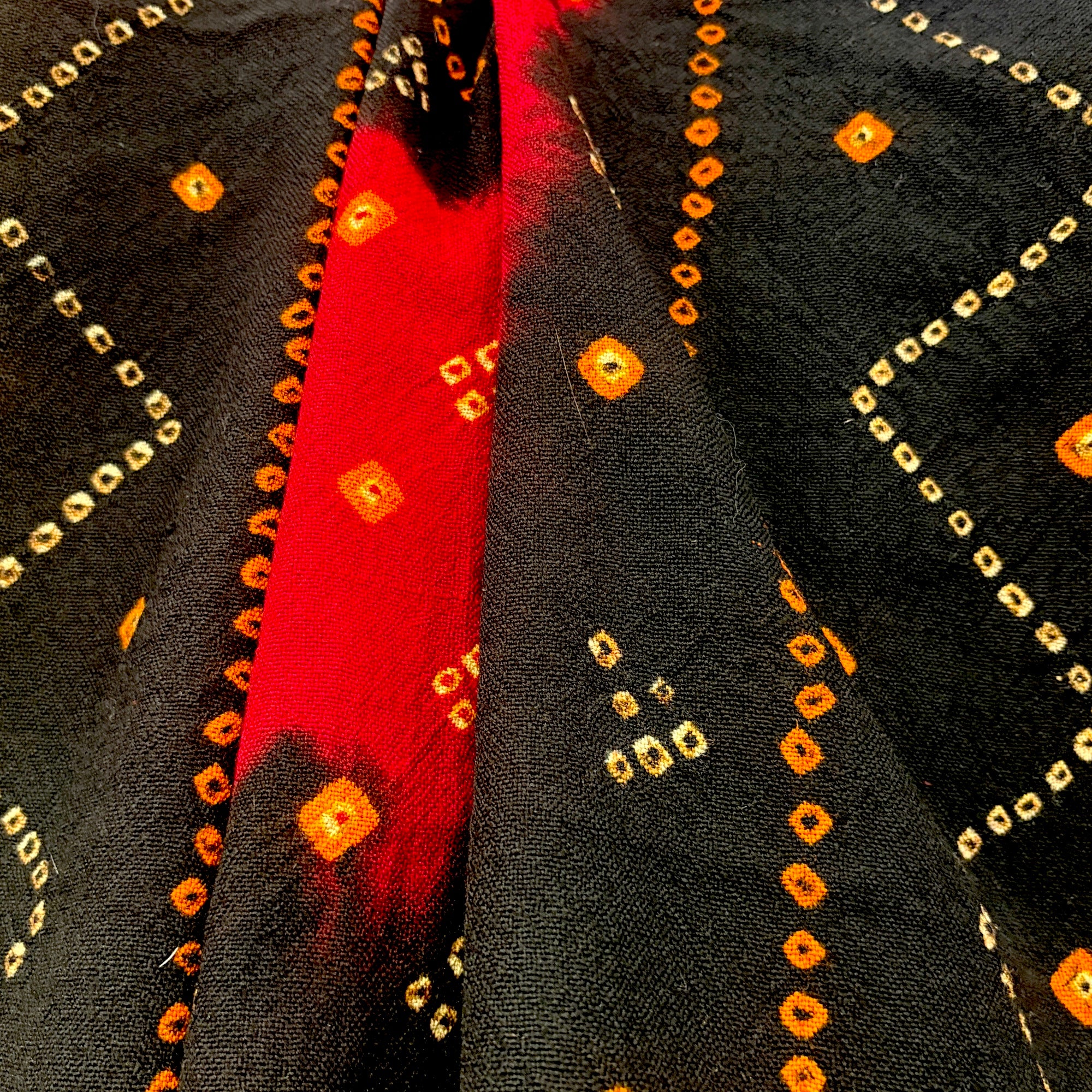 Black & Red Wool Bandhani Shawl - Vintage India NYC