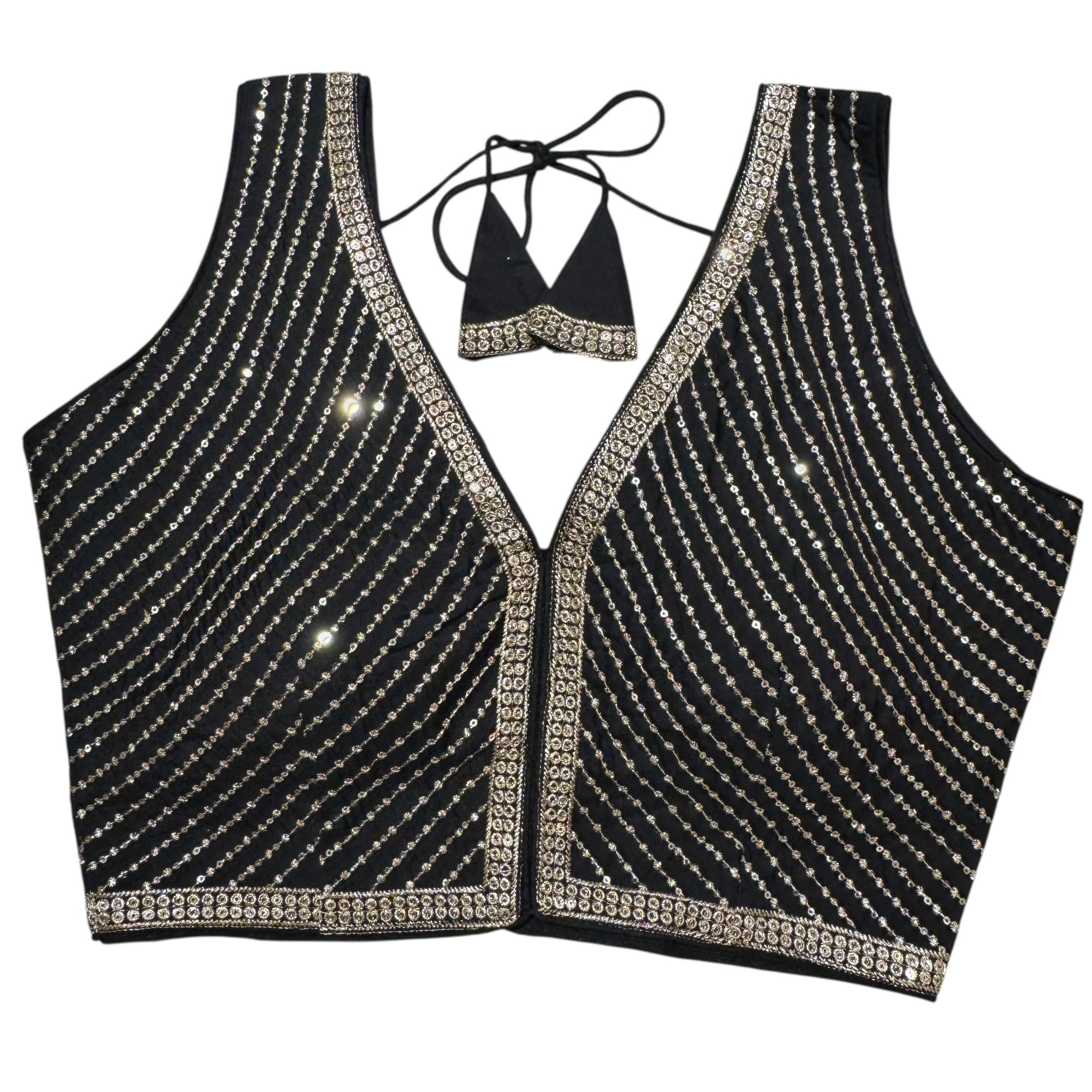 Sleeveless V Neck Sequin Choli Blouse -Size 38-Colors