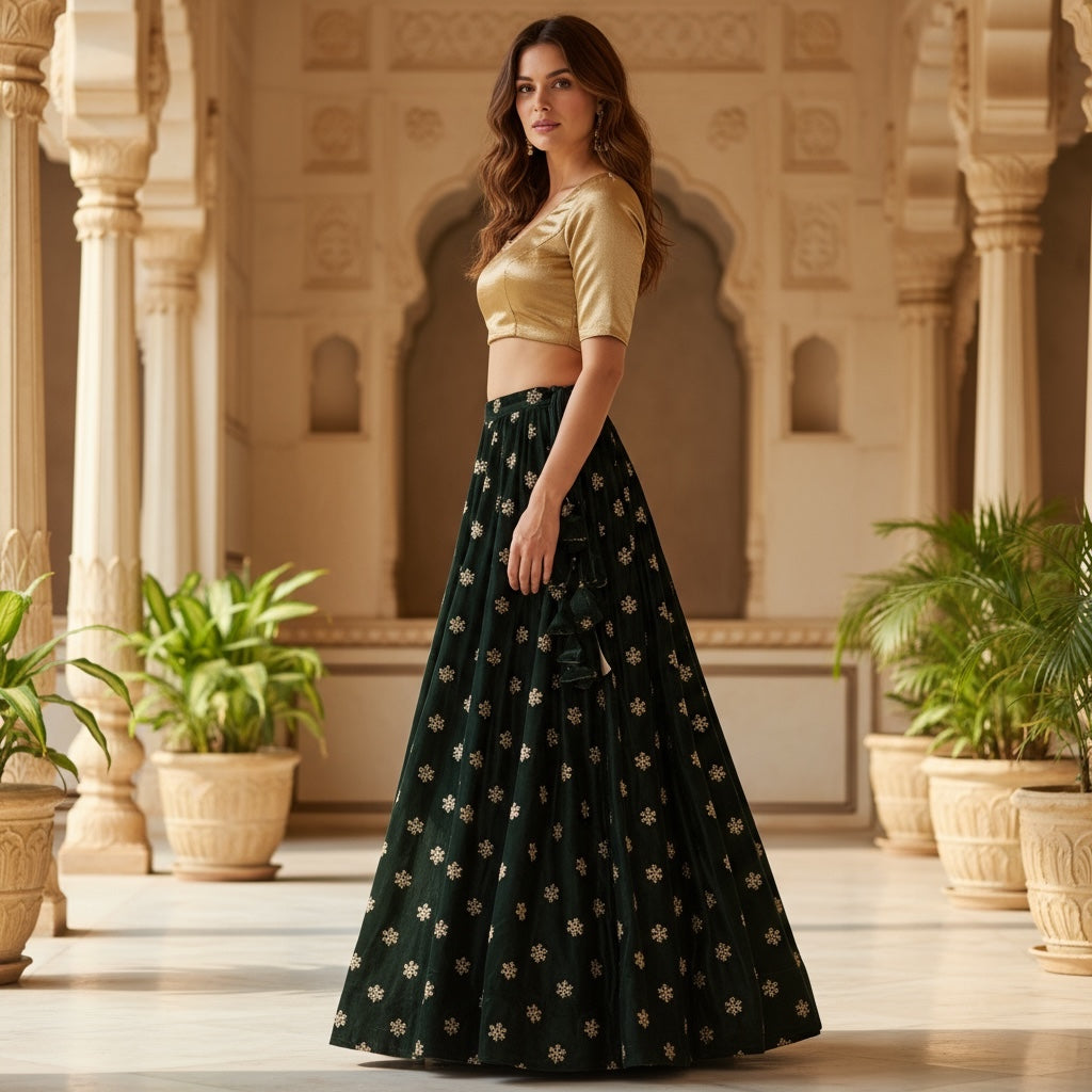 YD Gold Embroidered Lehengas - Vintage India NYC