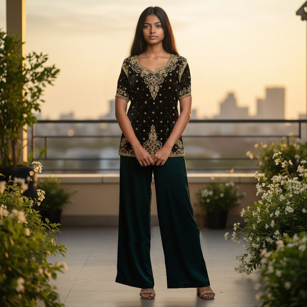 Black Velvet Top with Zardosi Embroidery