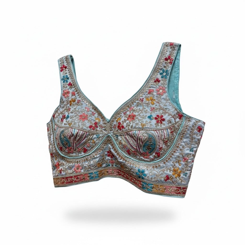 Embroidered Floral Choli Blouse-Colors - Vintage India NYC