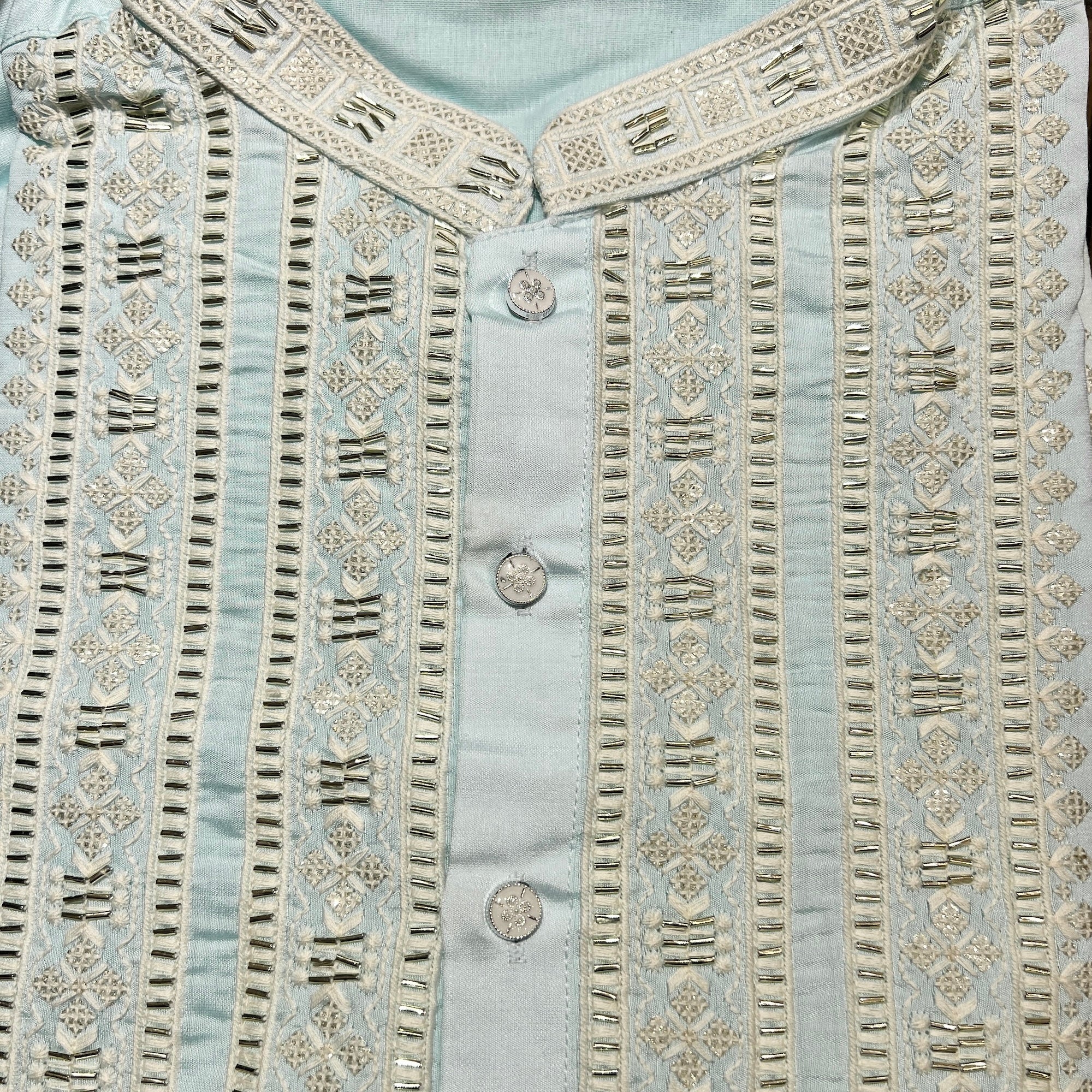 Blue Ice Hand Beaded Kurta