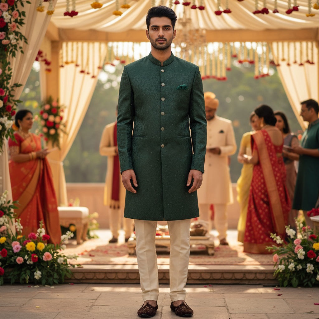 Brushstoke Jacquard Sherwani-Colors - Vintage India NYC