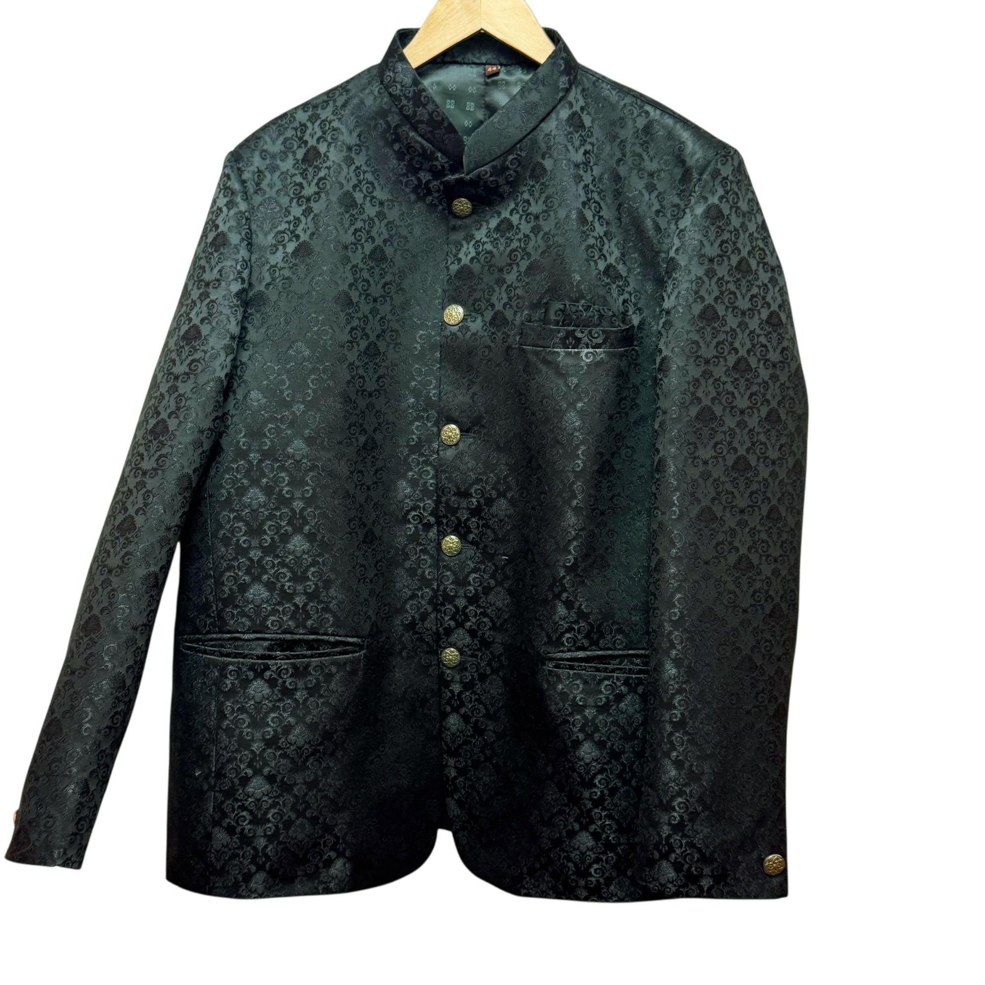 Bottle Green Jacquard Jodhpuri Jacket