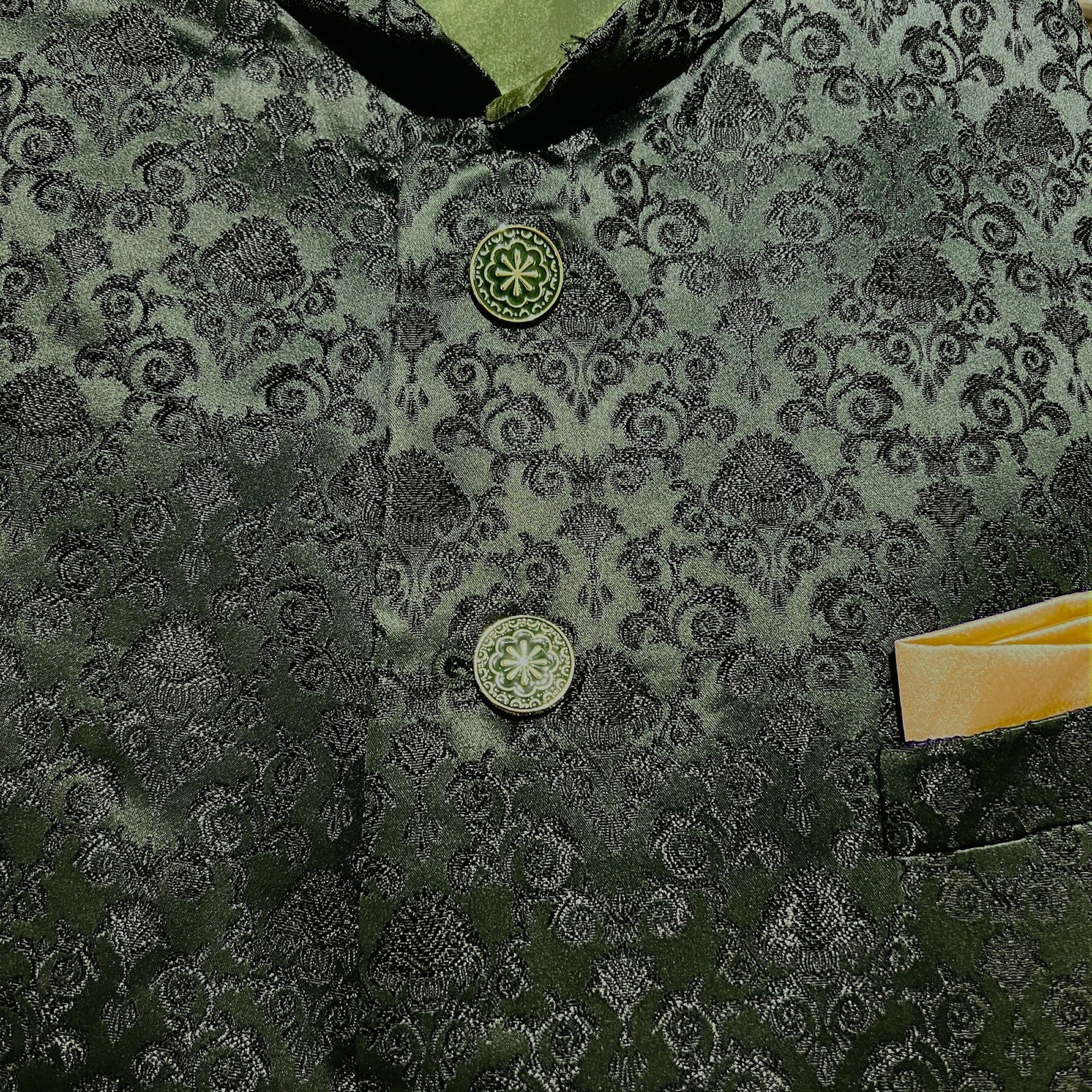 Bottle Green Jacquard Jodhpuri Jacket