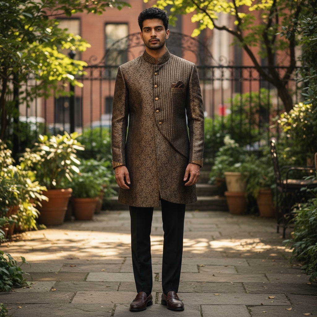 Bronze Brocade Sherwani-Big & Tall