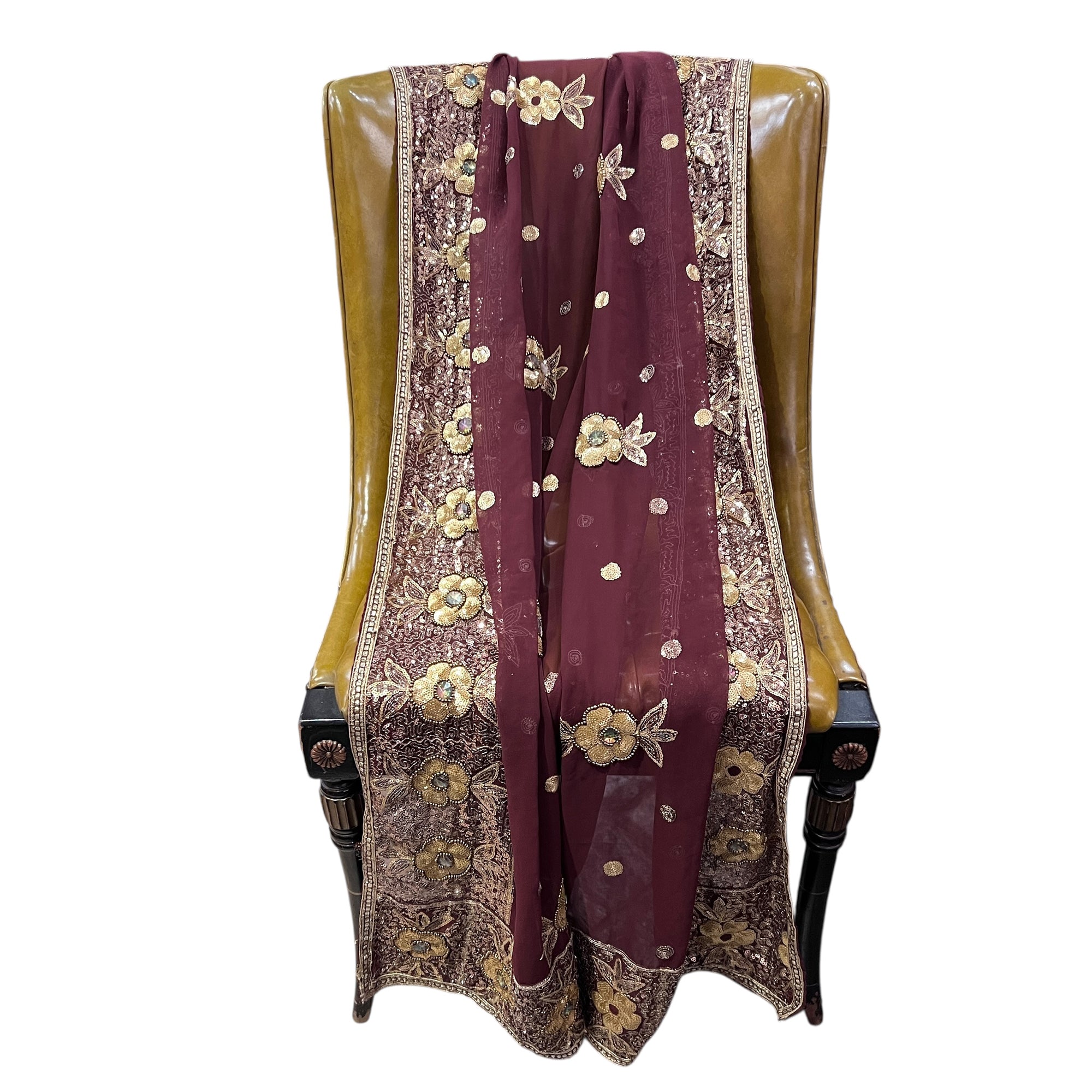 Brown Sequin Embroidered Dupatta - Vintage India NYC