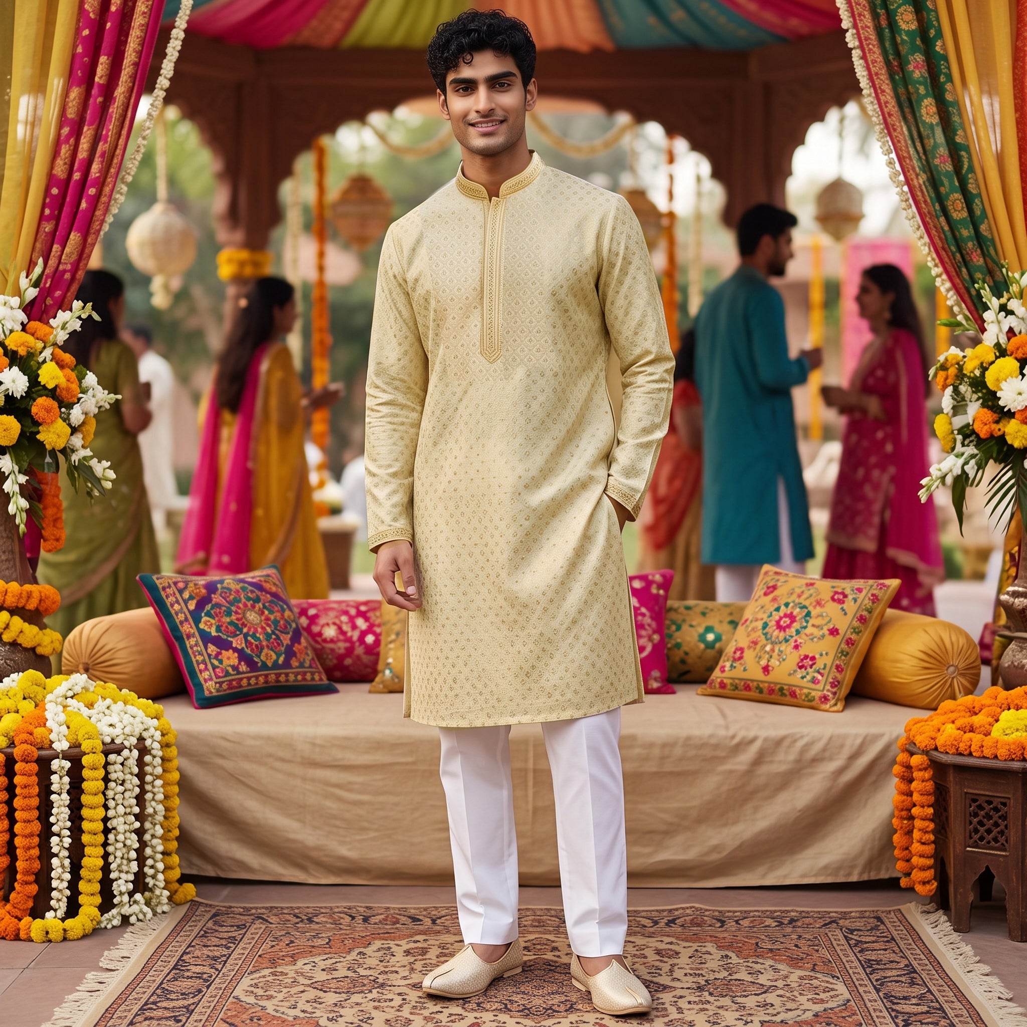 Tile Motif Jacquard Kurta-Colors