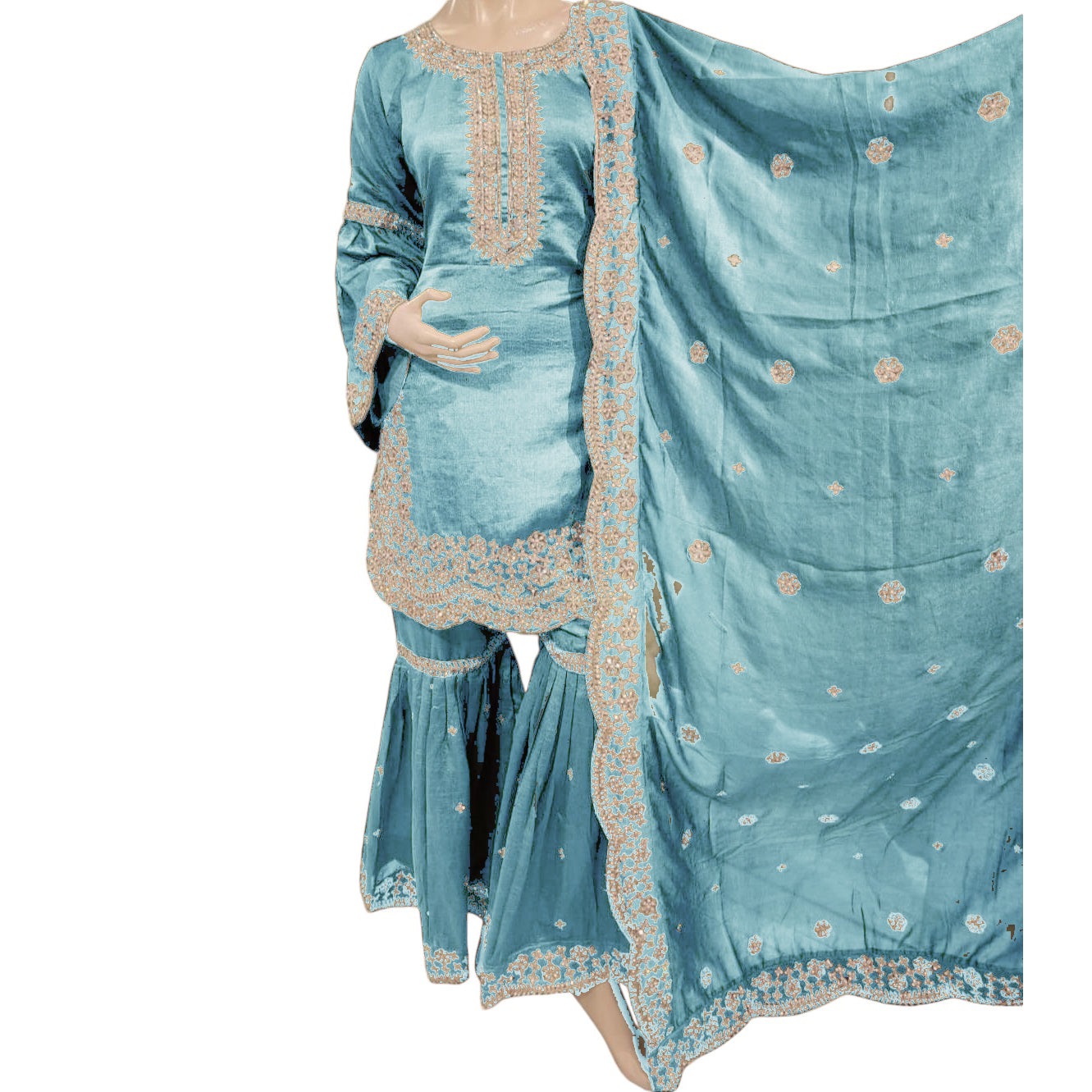 Silk Gharara Set w/ Stones & Zari-2 Colors