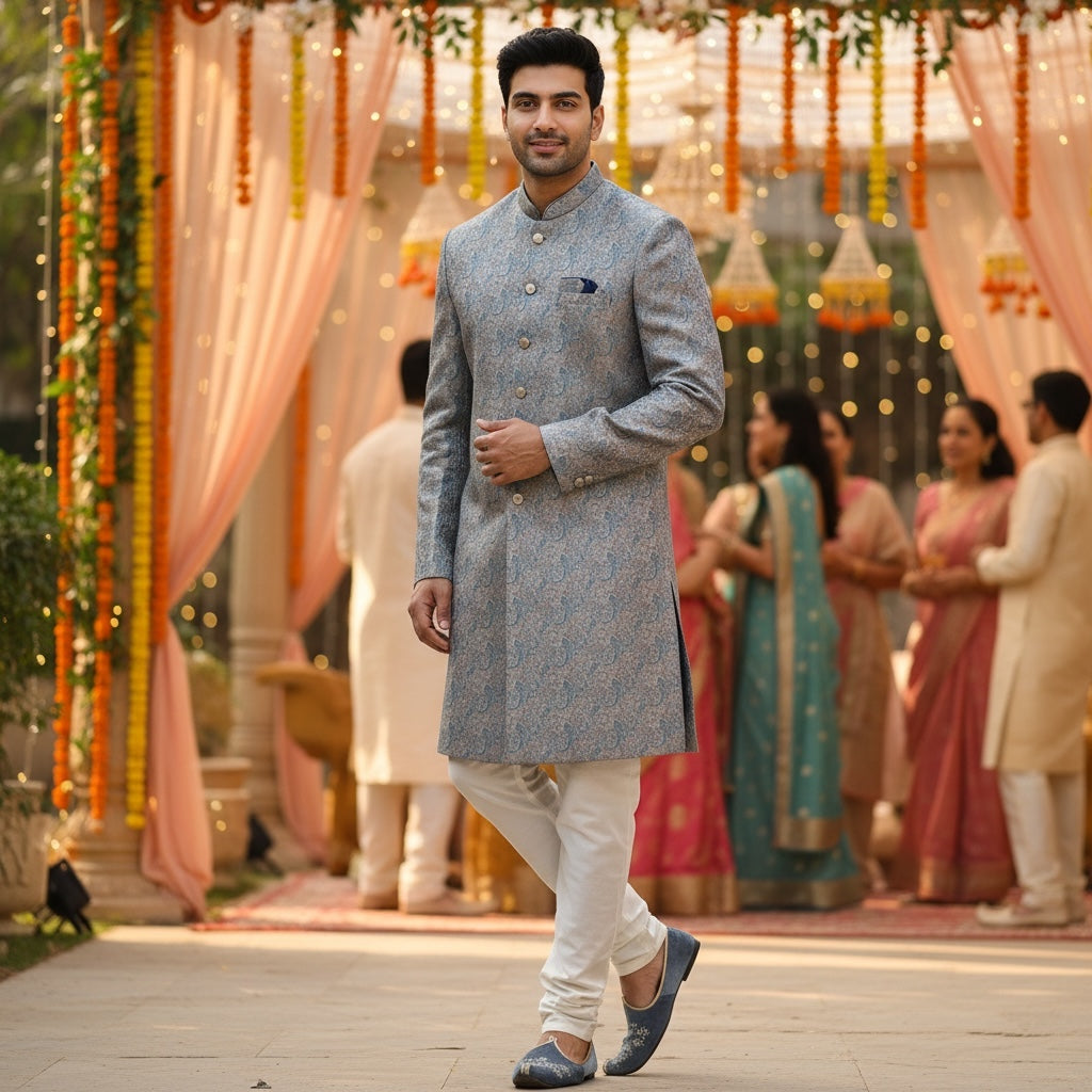 Celadon Peacock Sherwani - Vintage India NYC